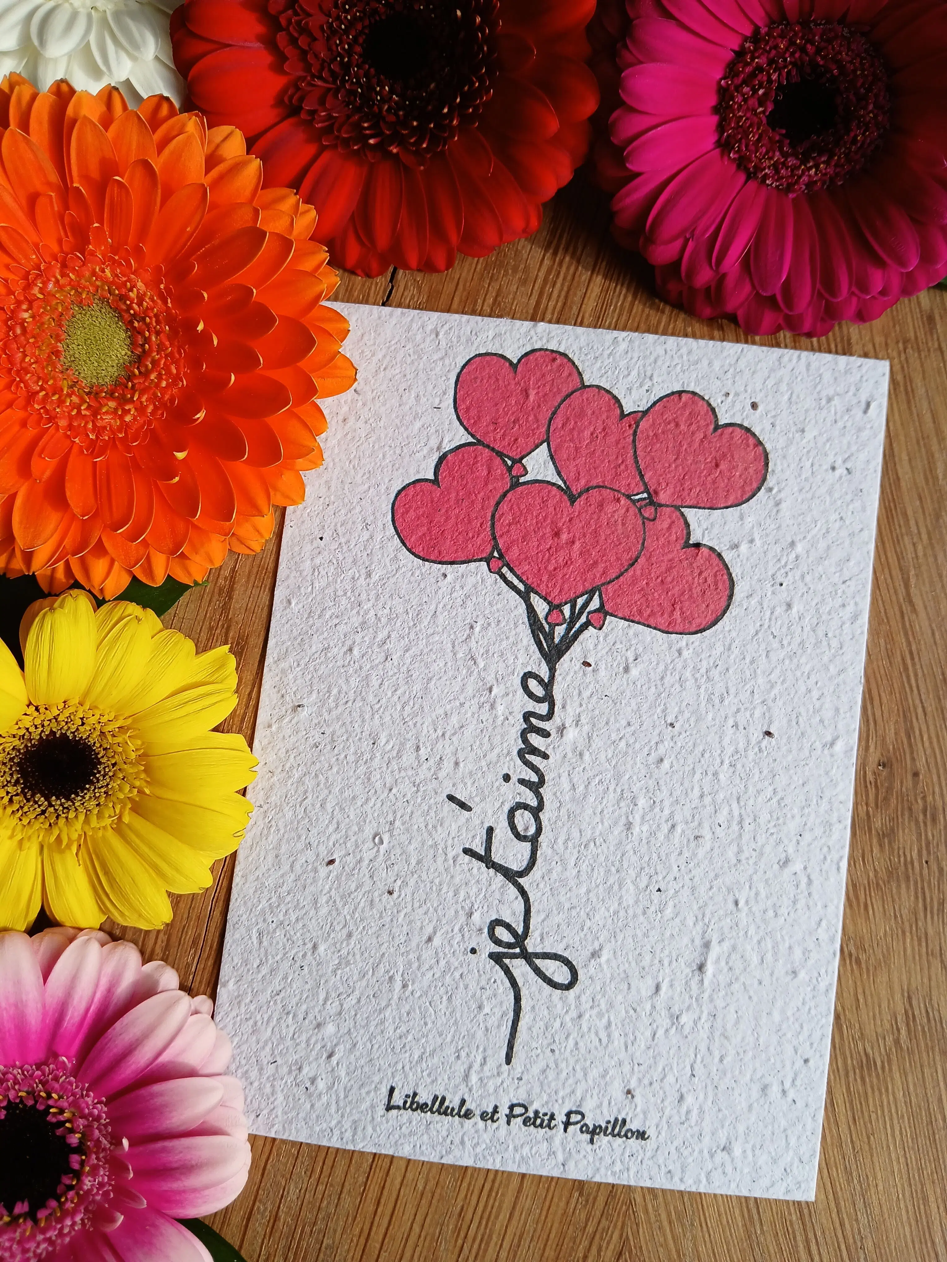 Plantable card made of seed paper – Organic and bee-friendly flowers – I love you Balloons