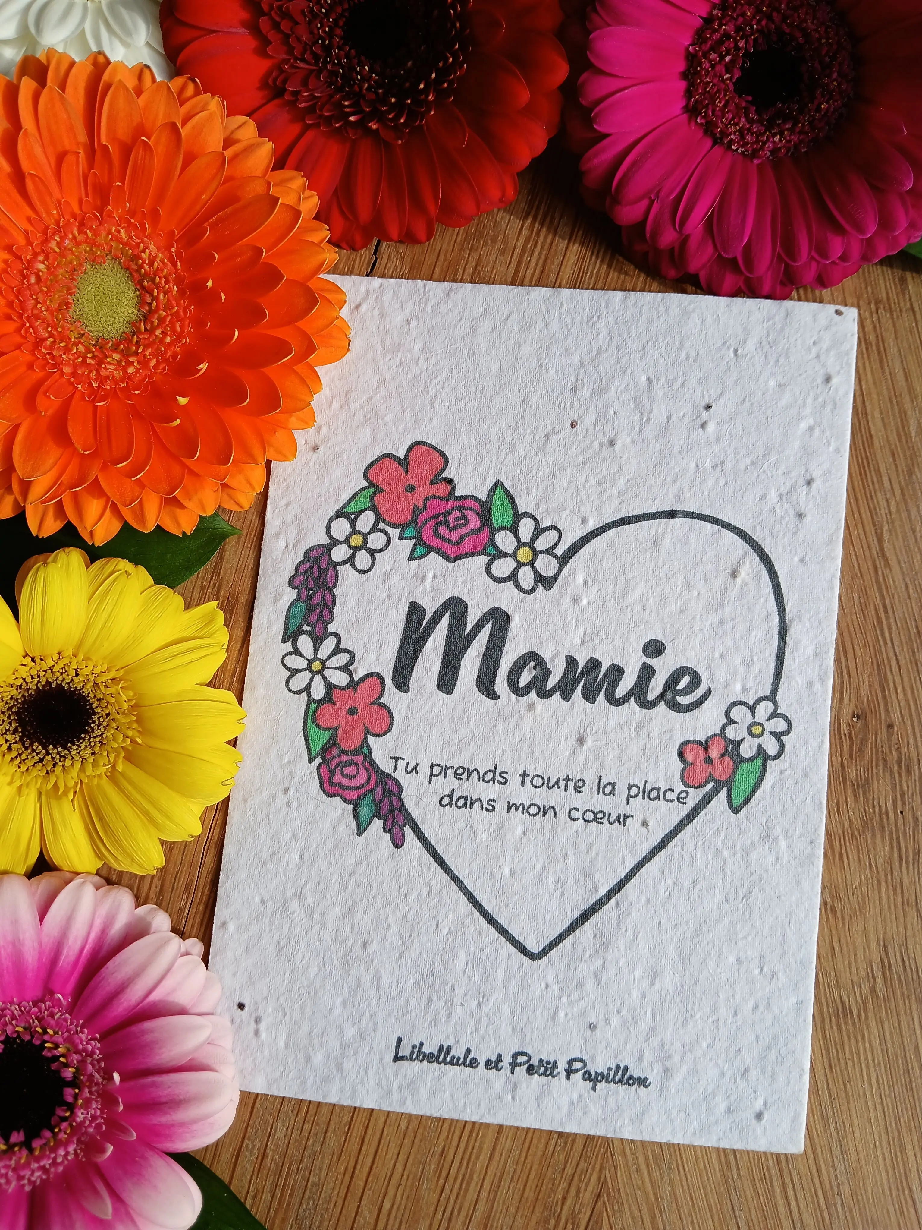 Plantable card made of seed paper – Organic and bee-friendly flowers – Grandma Heart