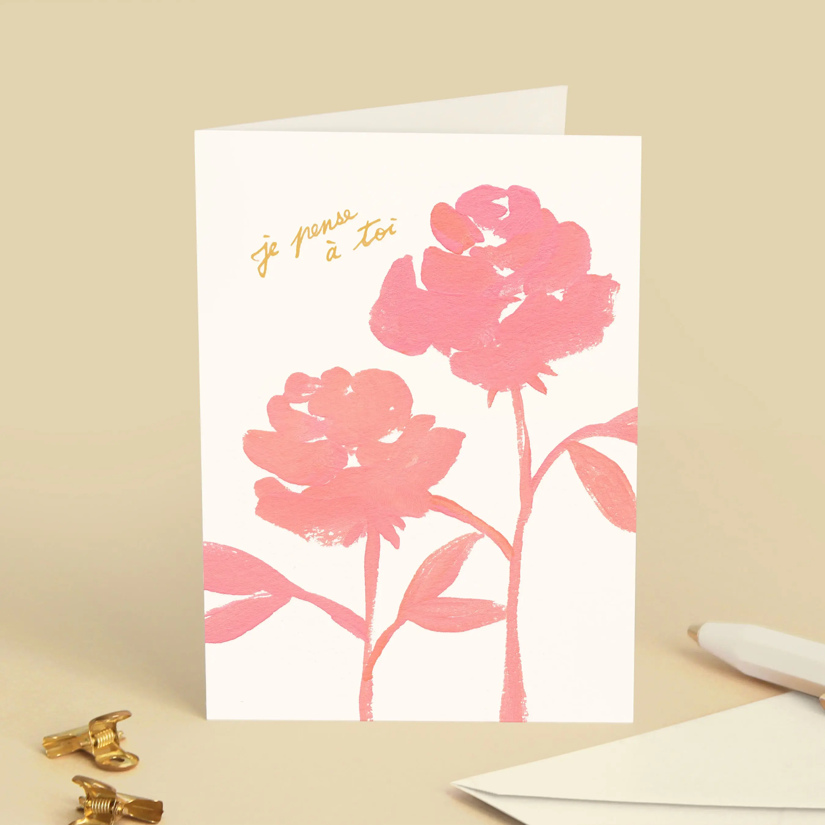 "I'm thinking of you" Roses greeting card - Love / I love you - Message in French