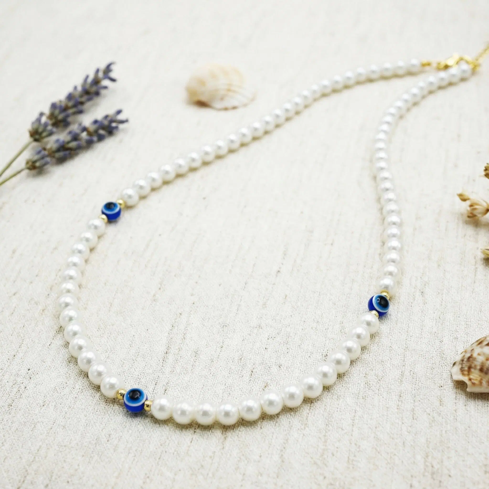 Pearl & Evil Eye Necklace