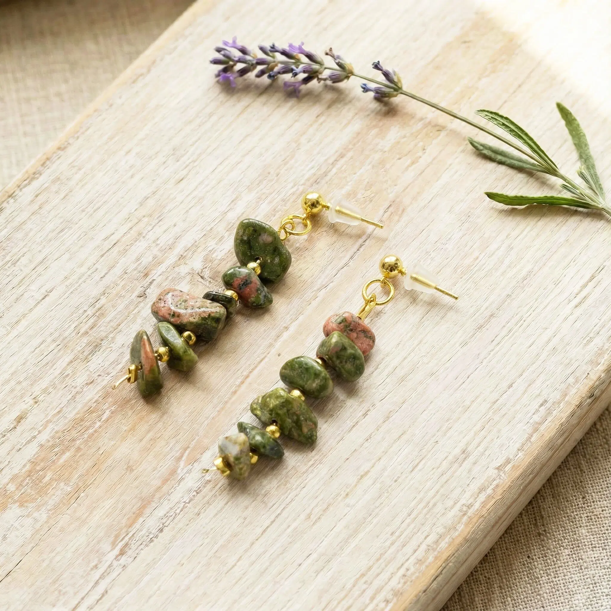 Natural Jasper Stone Chip Earrings