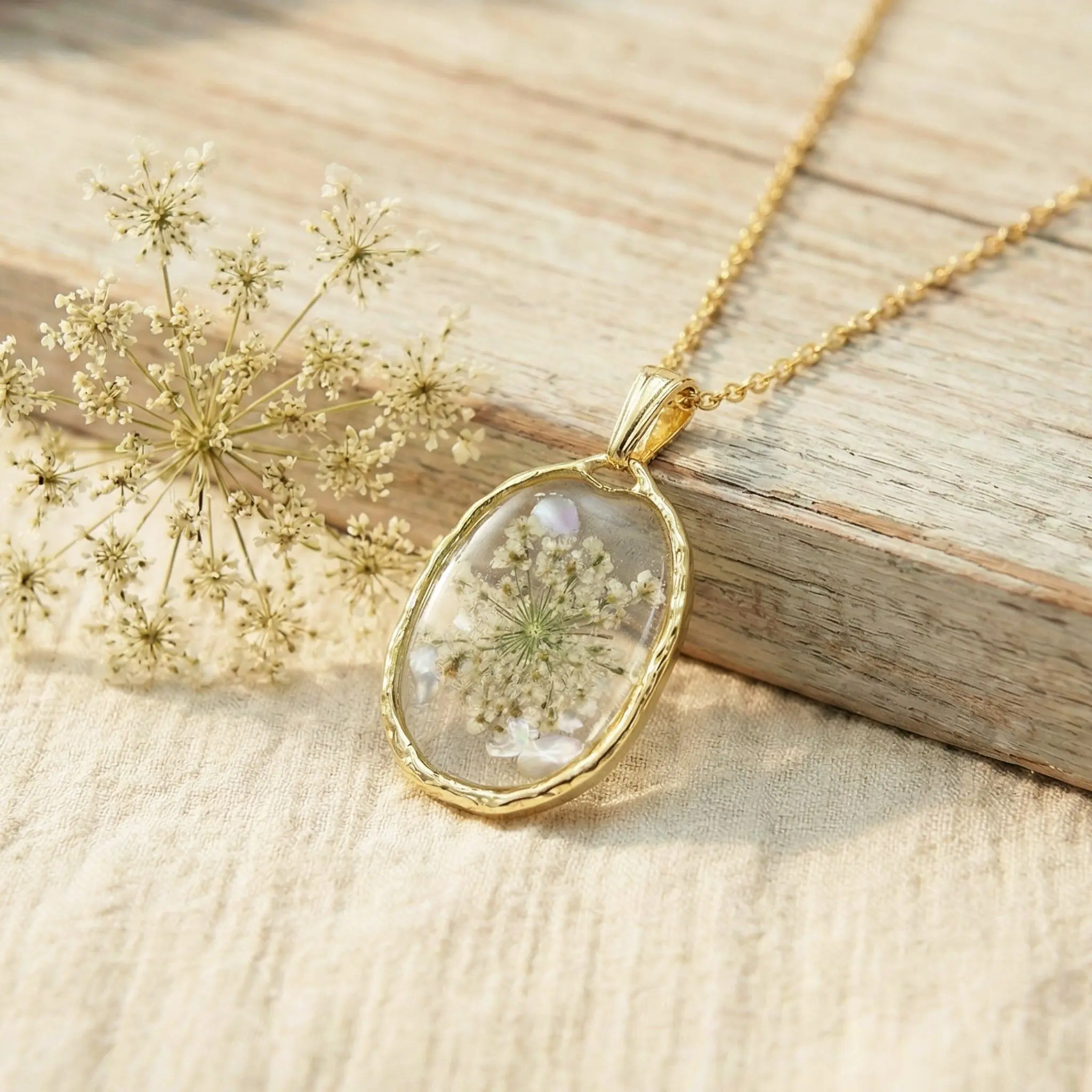 Baby’s Breath Pressed Flower Necklace