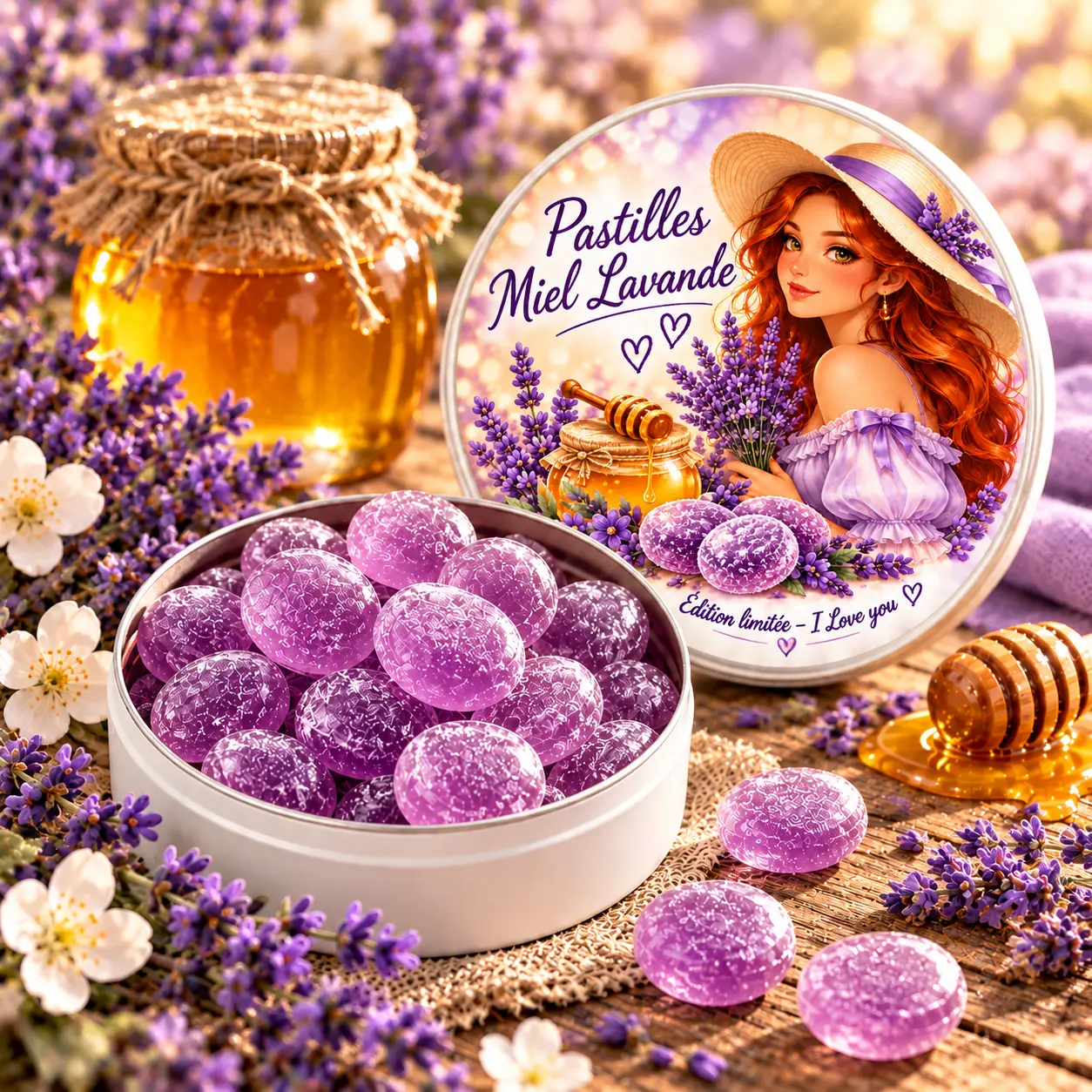 Bonbons Artisanaux | Saveur Miel Lavande | Boite de 45g | Edition LOVE