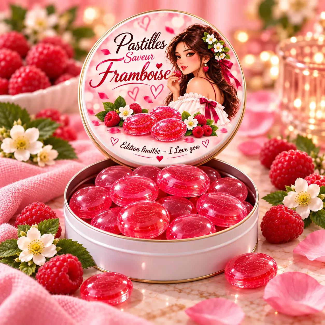 Bonbons Artisanaux | Saveur Framboise | Boite de 45g | Edition LOVE