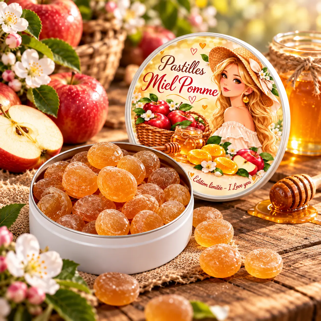 Bonbons Artisanaux | Saveur Miel Pomme | Boite de 45g | Edition LOVE