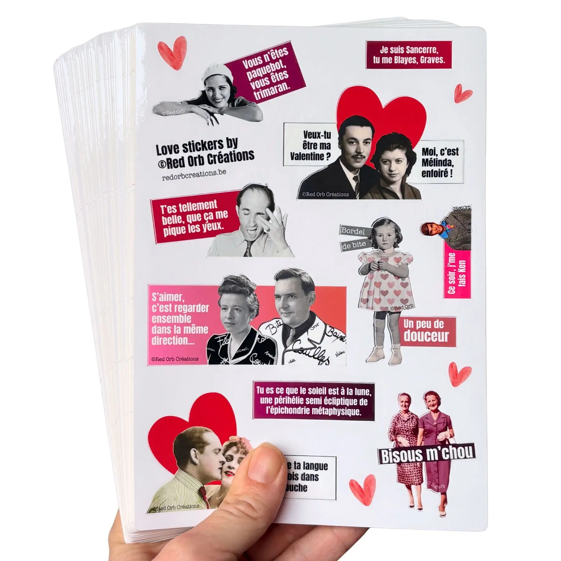 Love Stickers - A5 sheet of 10 die-cut stickers with a love theme