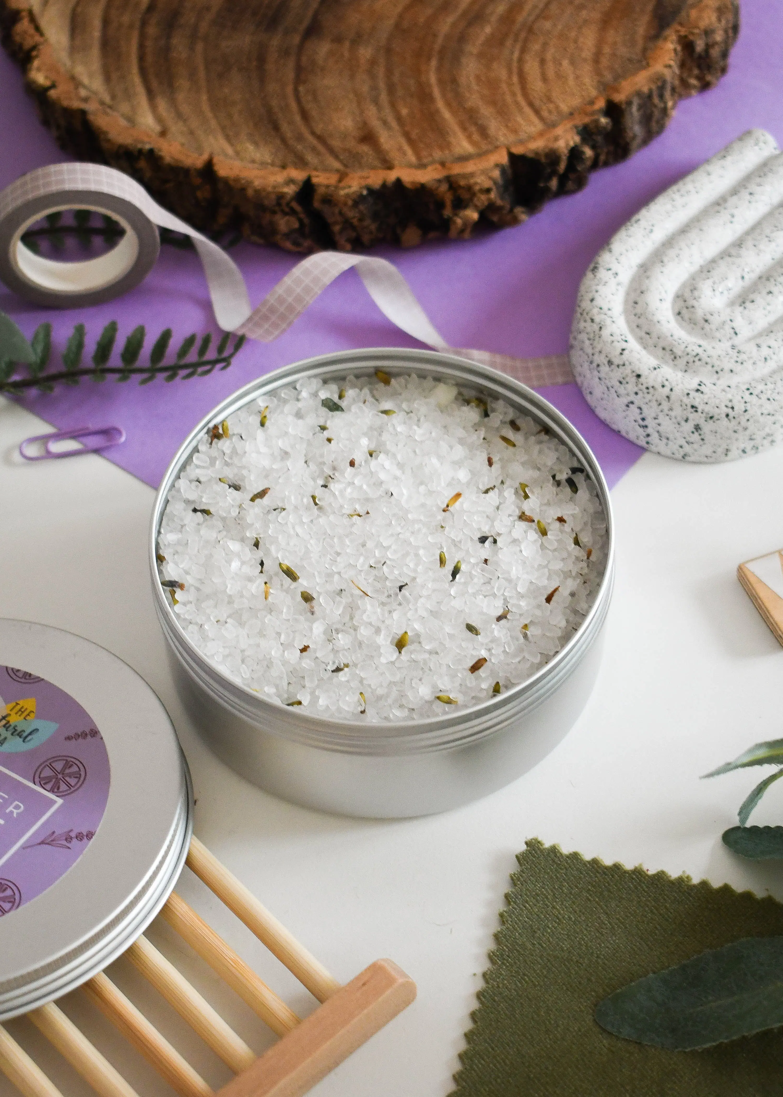 Botanical Bath Soak Tin – Natural Mineral Bath Salts – Lavender Lime