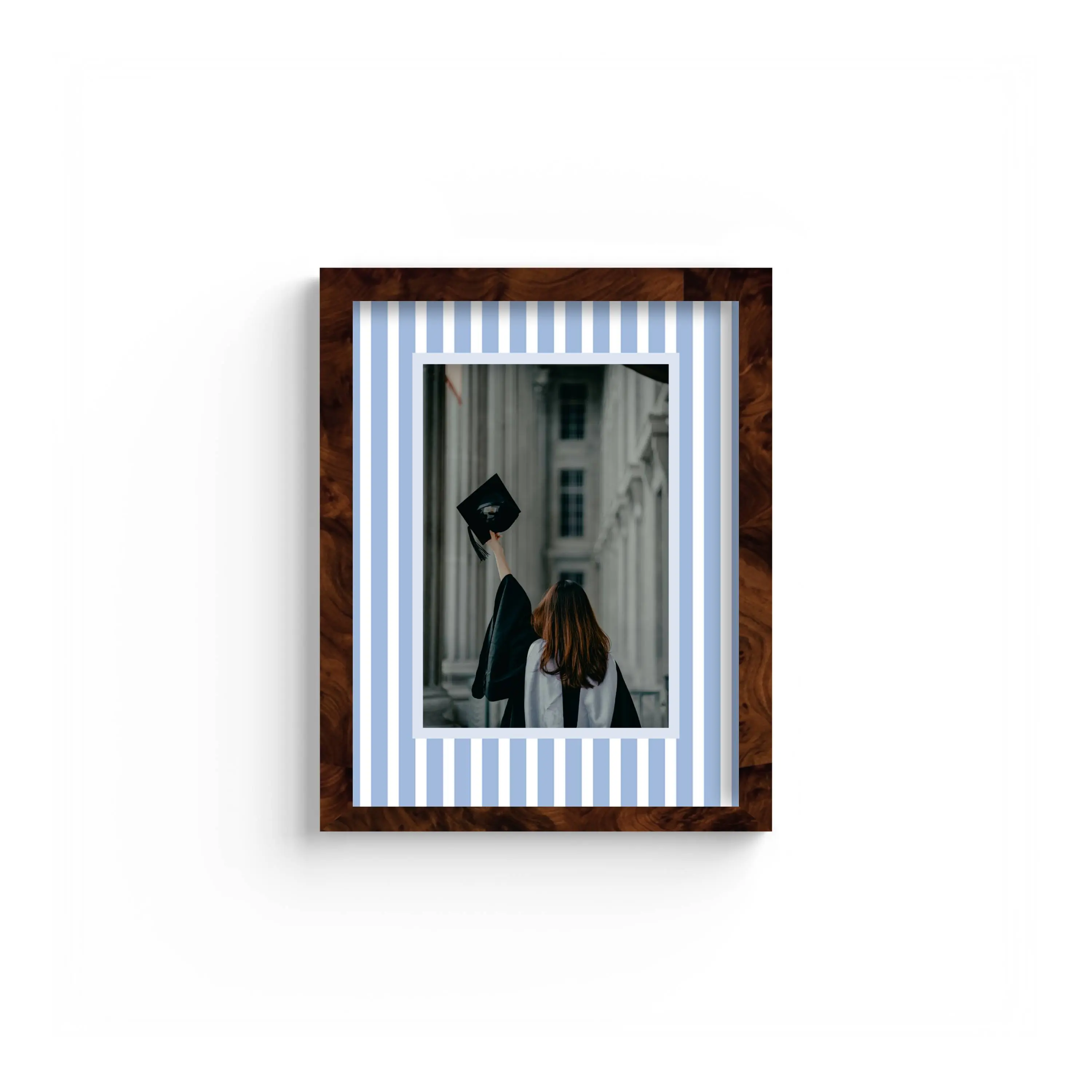 Passe-partout photo à rayures moyennes bleues - Ouverture rectangulaire