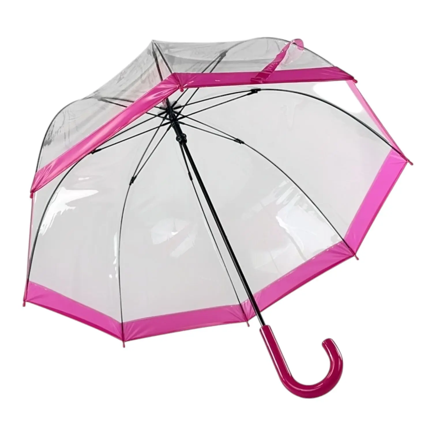 Alltagstauglicher, durchsichtiger Vinyl-Kuppelschirm, rosa