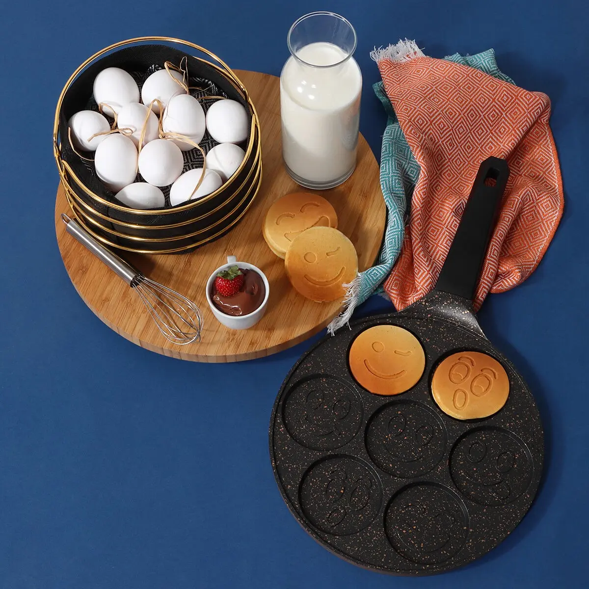 Serenk Fun Cooking Smile Mini Pancakes Maker, 10.2 inch, Nonstick Bakeware
