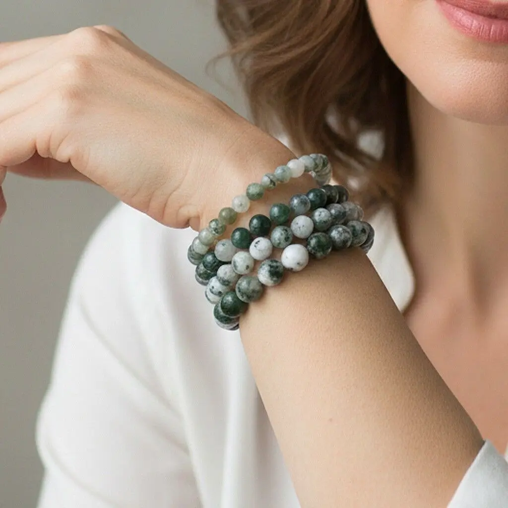 Tree Agate Bracelets, 4 to 10 mm