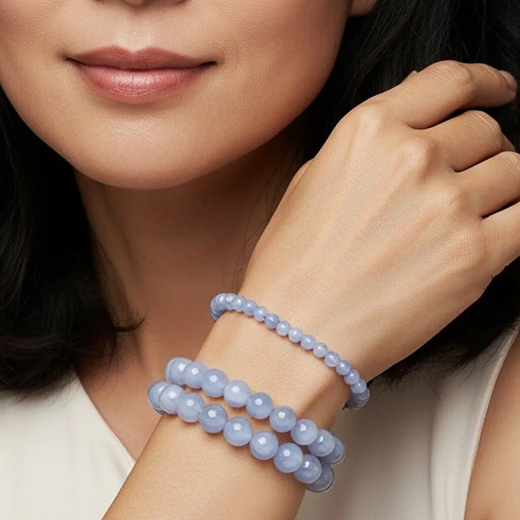 Blue Chalcedony Agate Bracelets with 4-8 mm Beads