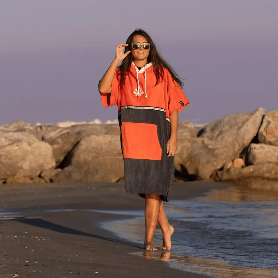 DUO Coral/Navy Cotton Poncho
