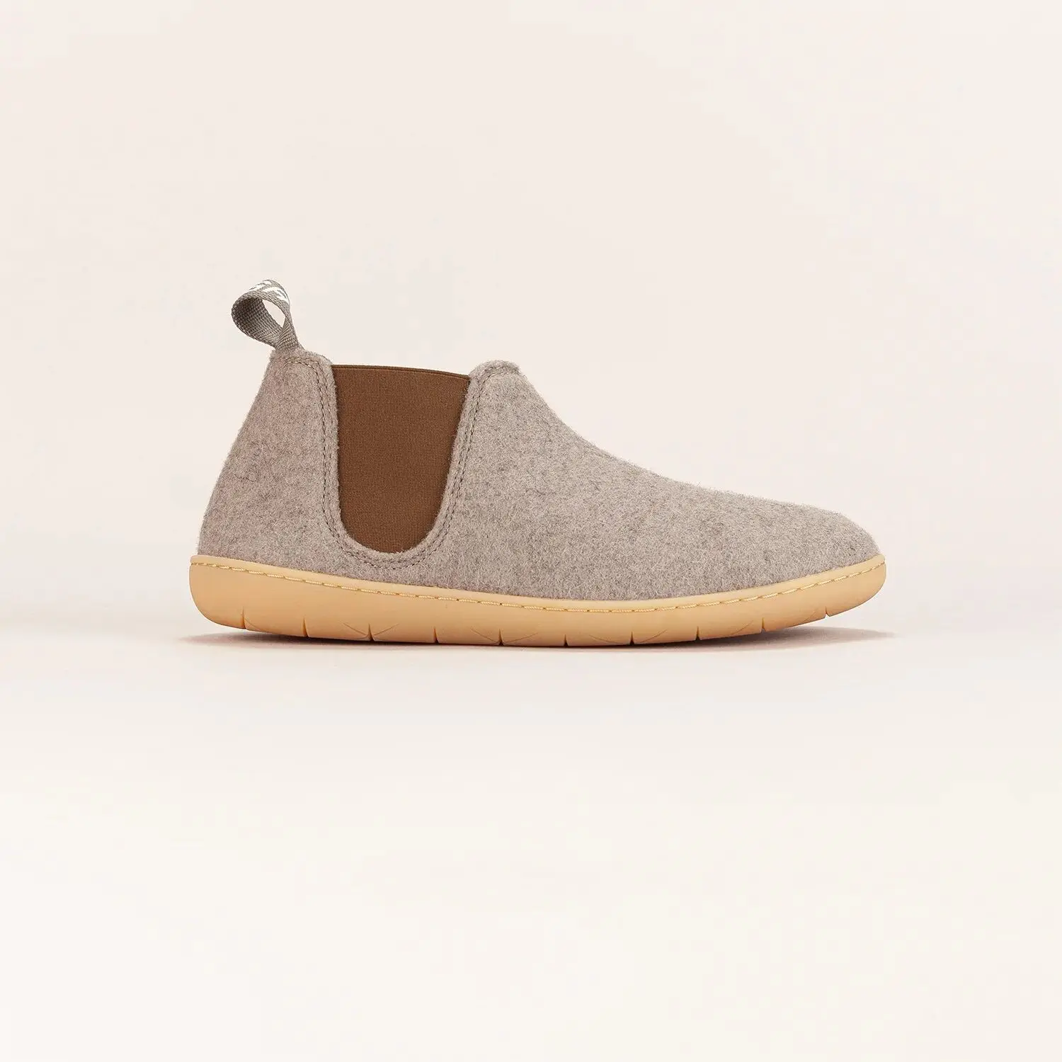 Damenhausschuhe aus 100 % Bio-Wolle, gefilzt – Chelsea Jaisalmer – Taupe