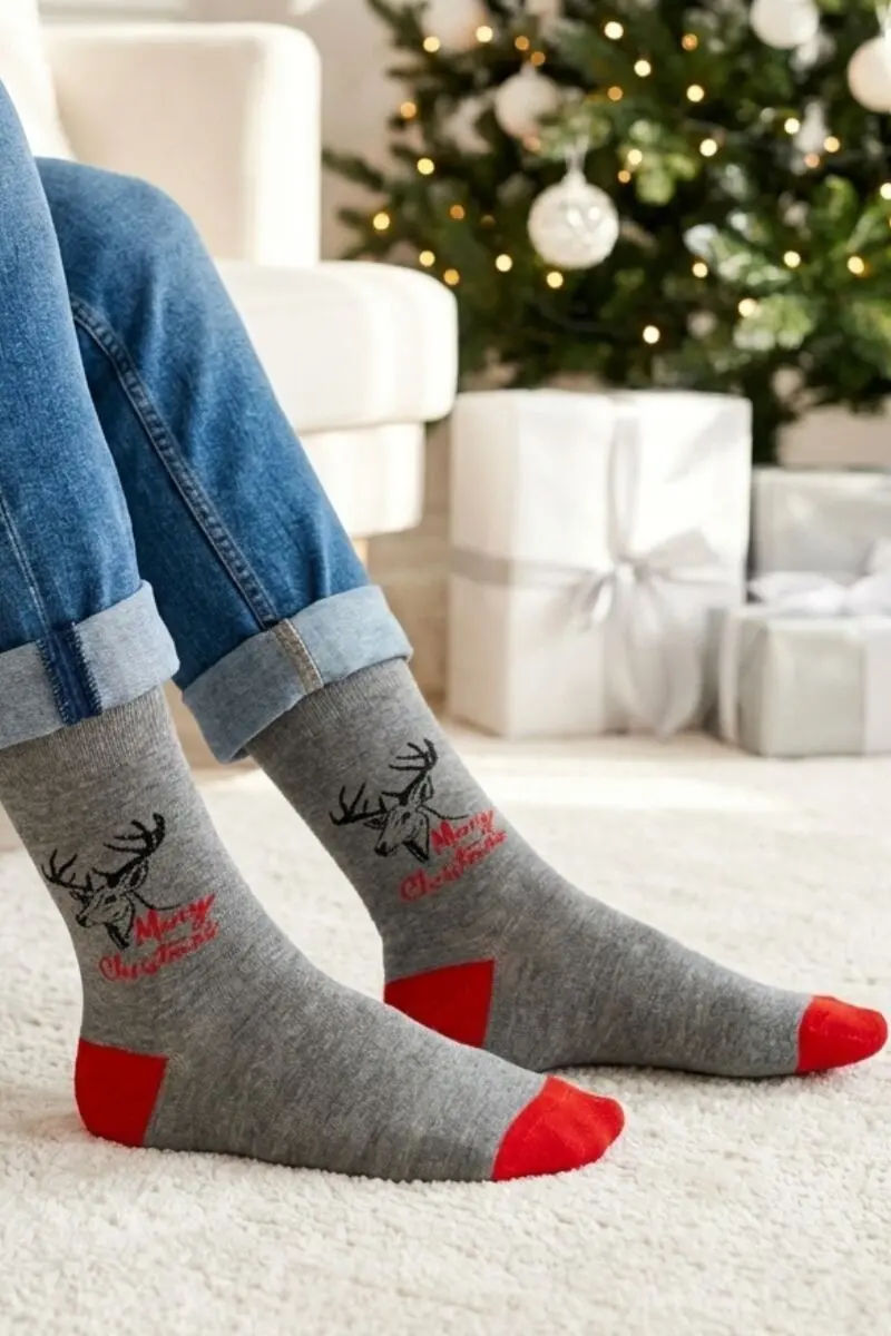 FERNANDO grey reindeer Christmas socks for men