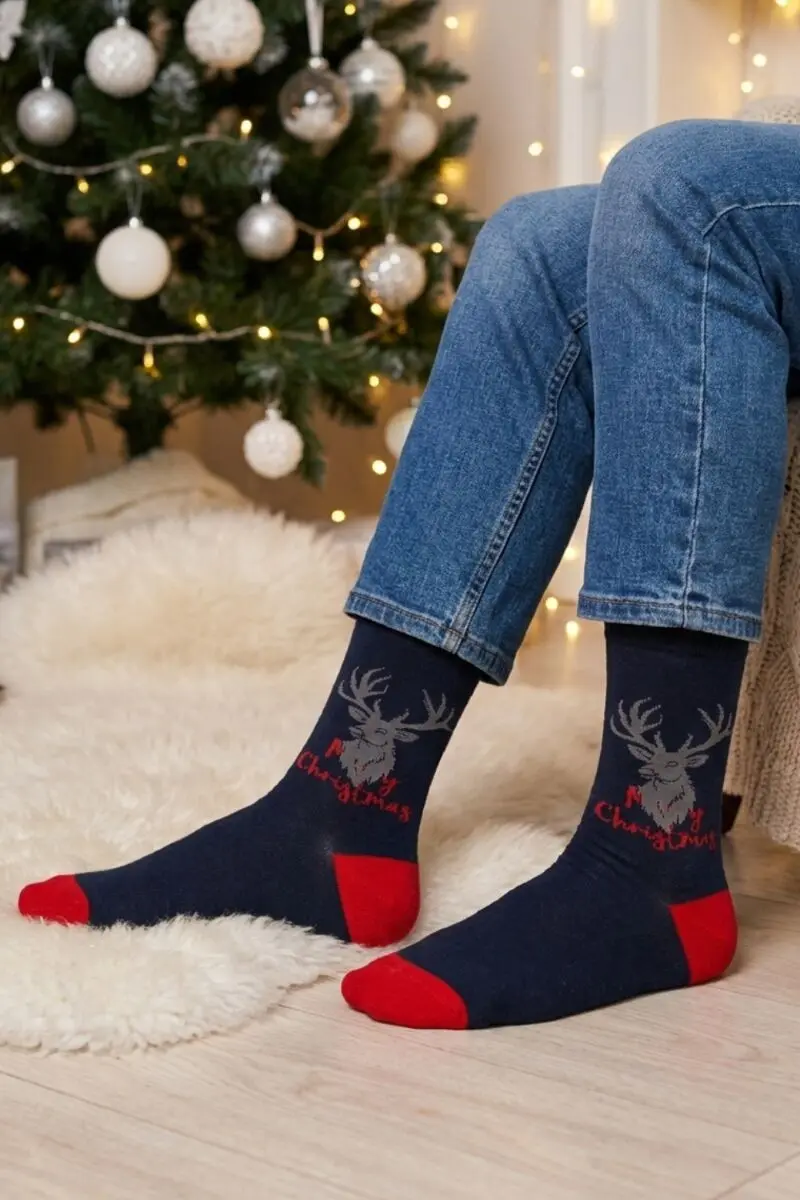 FERNANDO dark blue reindeer Christmas socks for men