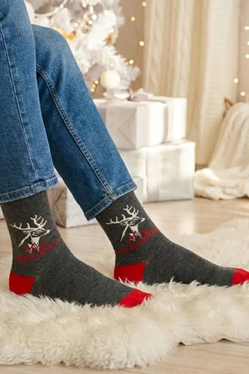 FERNANDO dark grey reindeer Christmas socks for men
