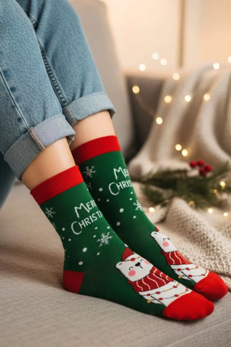 MERLY green polar bear Christmas socks