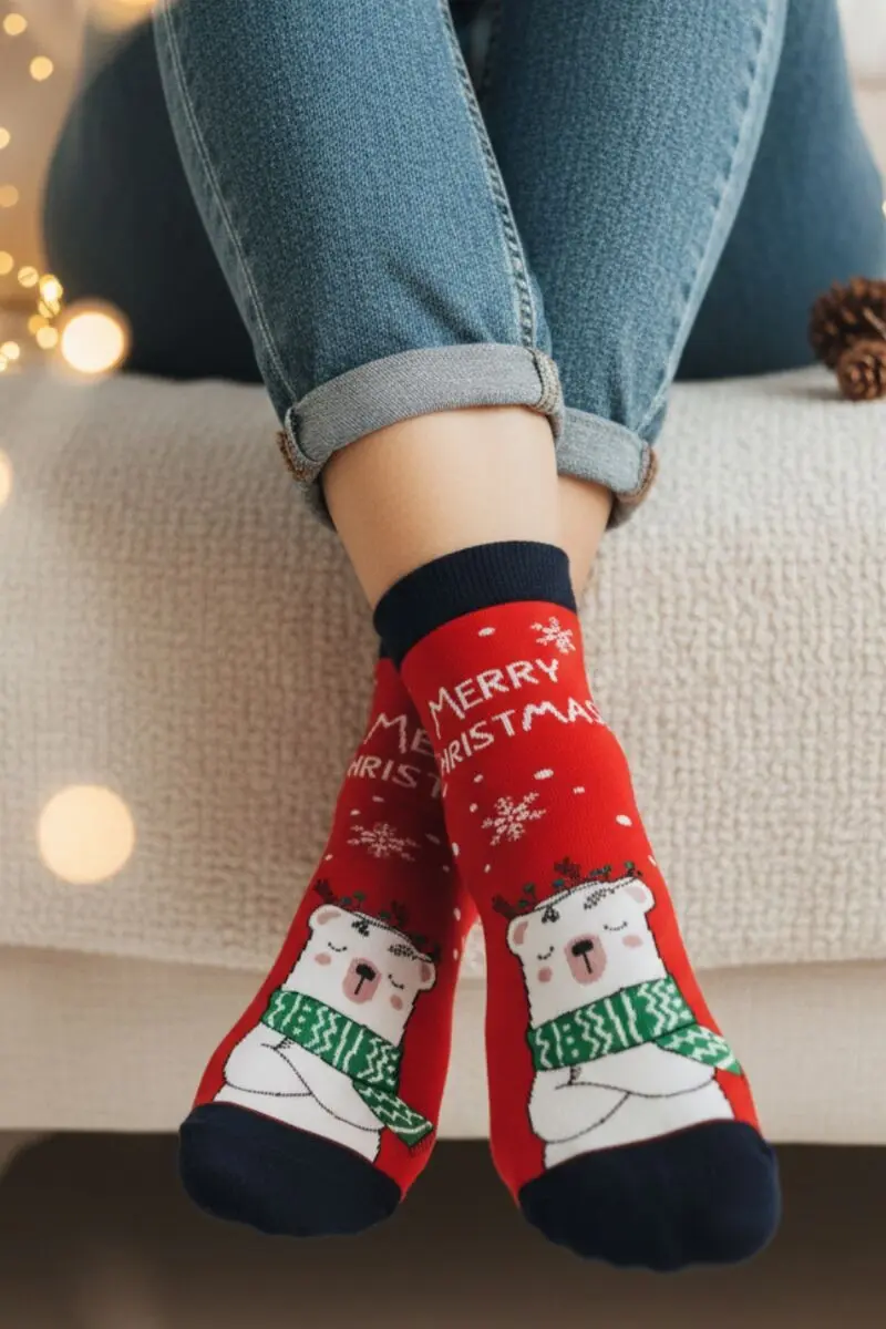 MERLY red polar bear Christmas socks