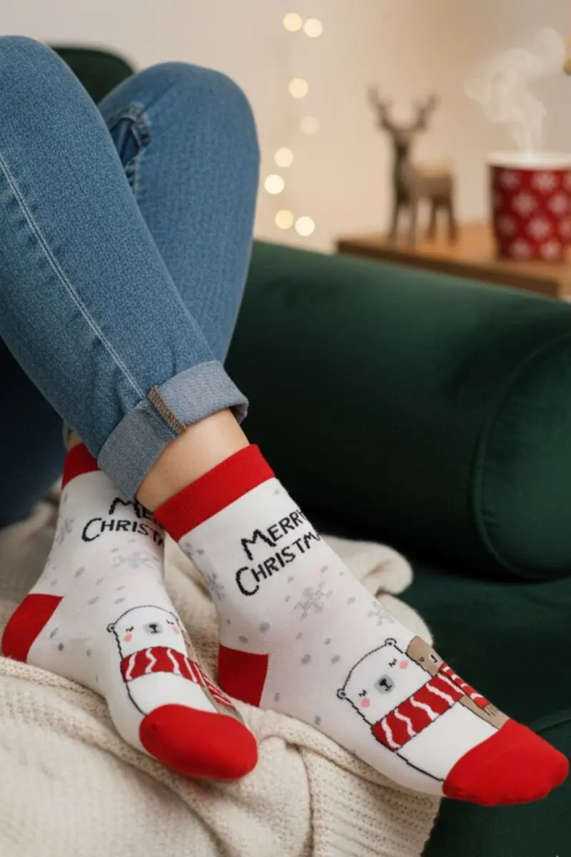 MERLY white polar bear Christmas socks