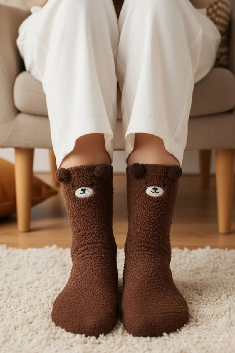 STELLA dark brown soft bear socks