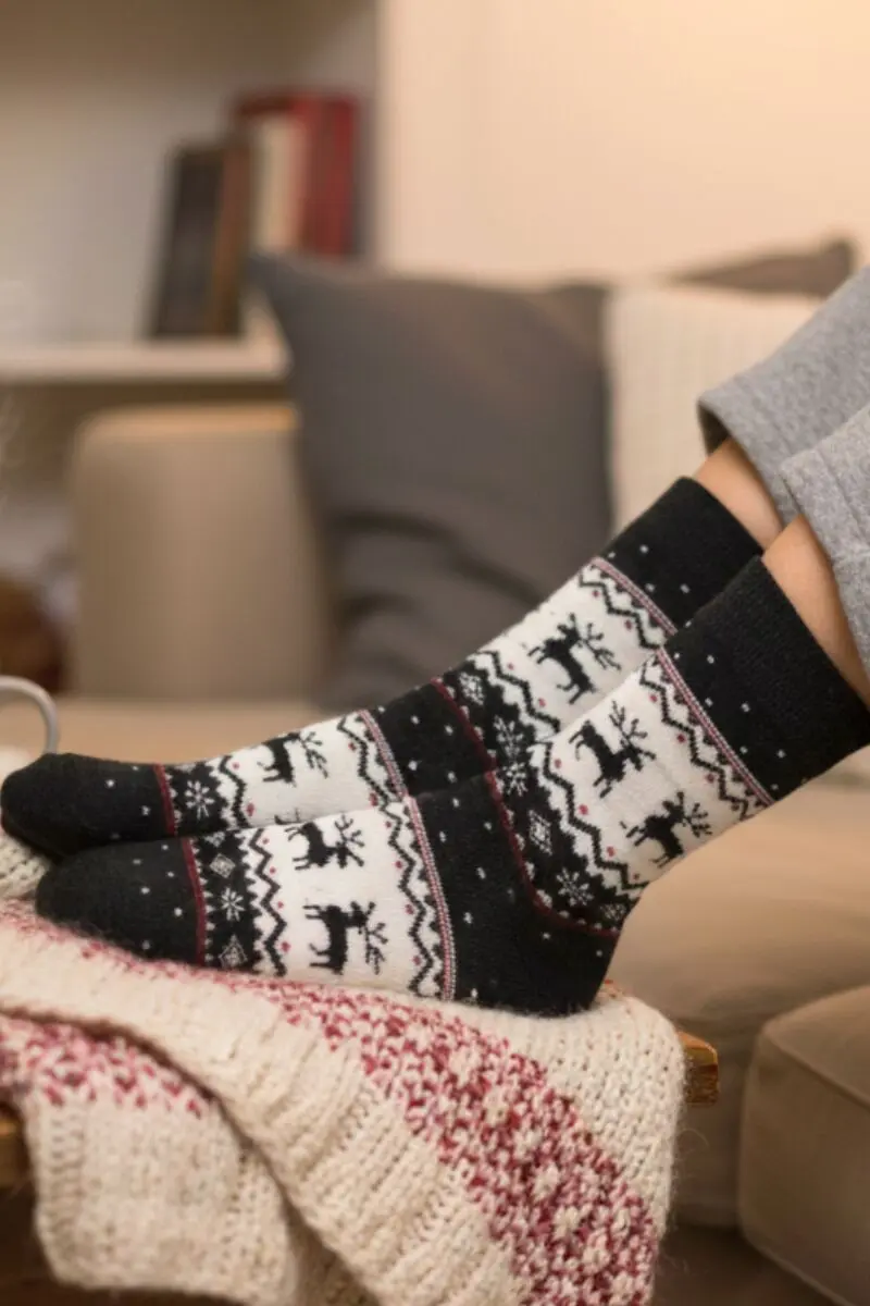 SULVI black wooly Christmas socks