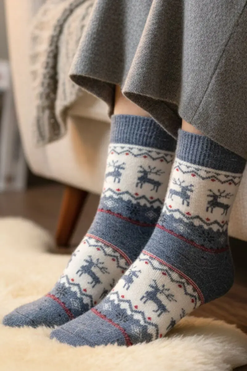 SULVI blue wooly Christmas socks