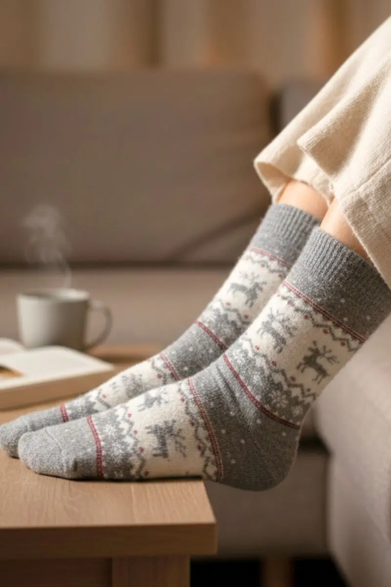 SULVI grey wooly Christmas socks