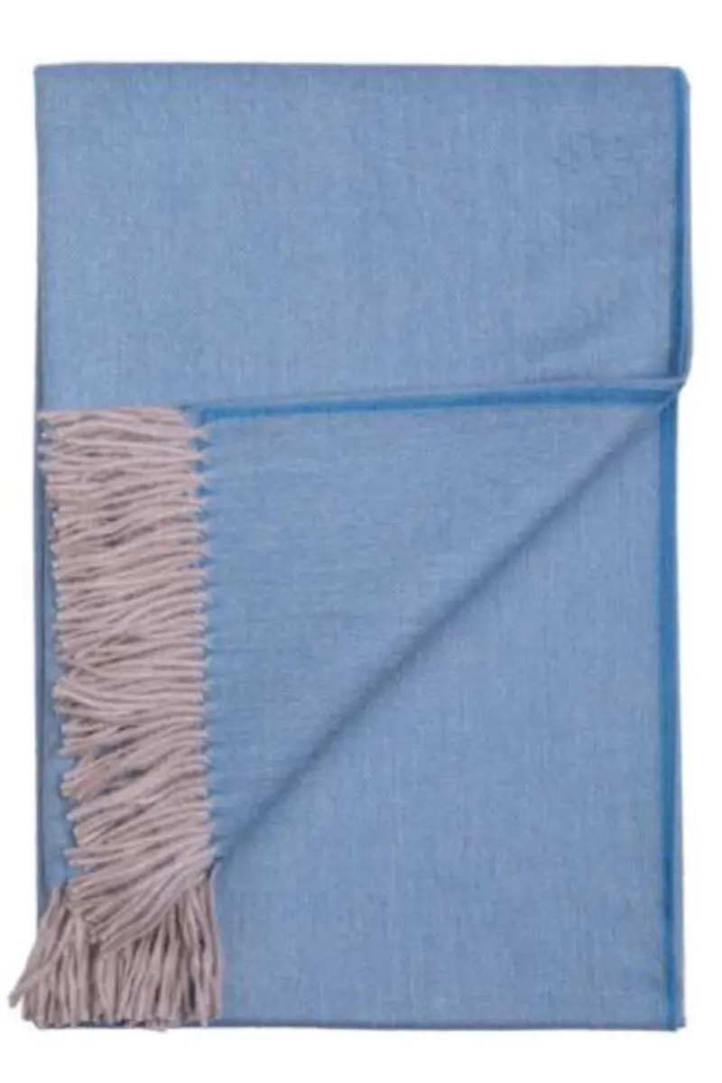 Alpaca wool light blue herringbone plaid