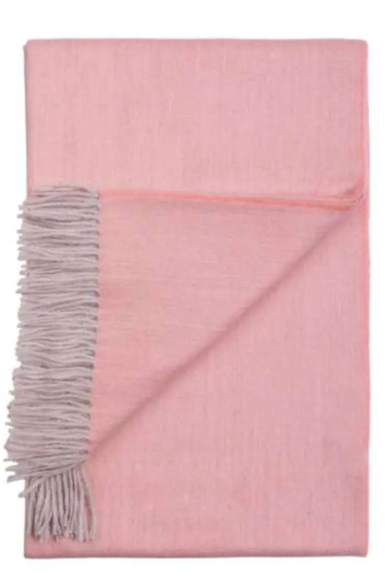 Alpaca wool peachy pink herringbone plaid