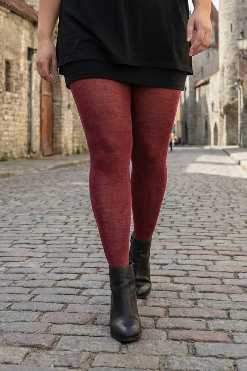 MILANA plus size burgundy merino wool tights