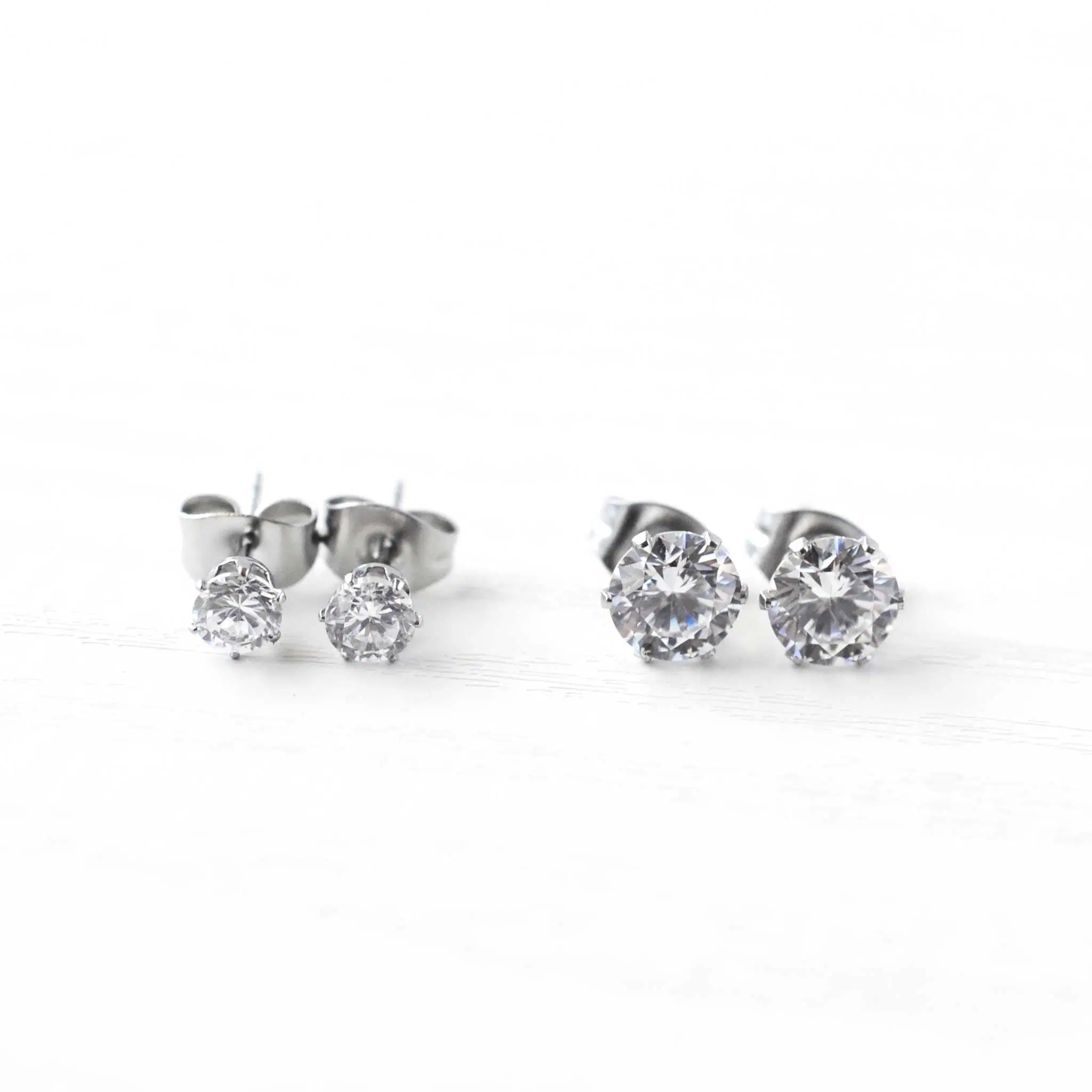 Clear Cubic Zirconia Stud Earrings, Hypoallergenic Surgical Steel Studs For Sensitive Ears