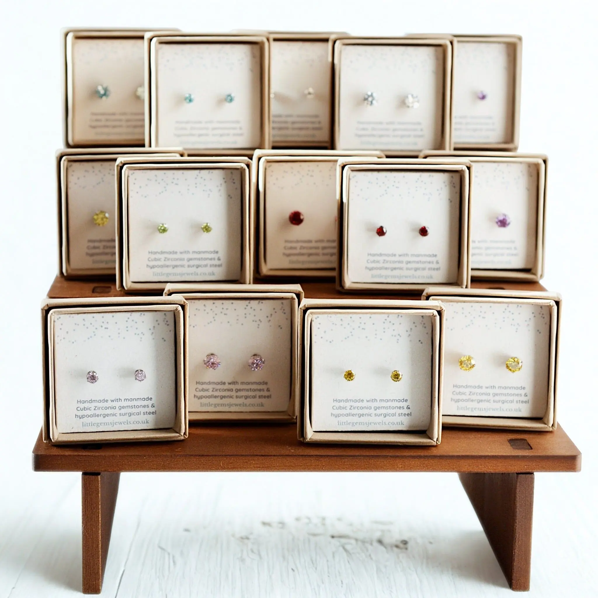 Hypoallergenic Cubic Zirconia Stud Earrings Starter Set with Display Stand