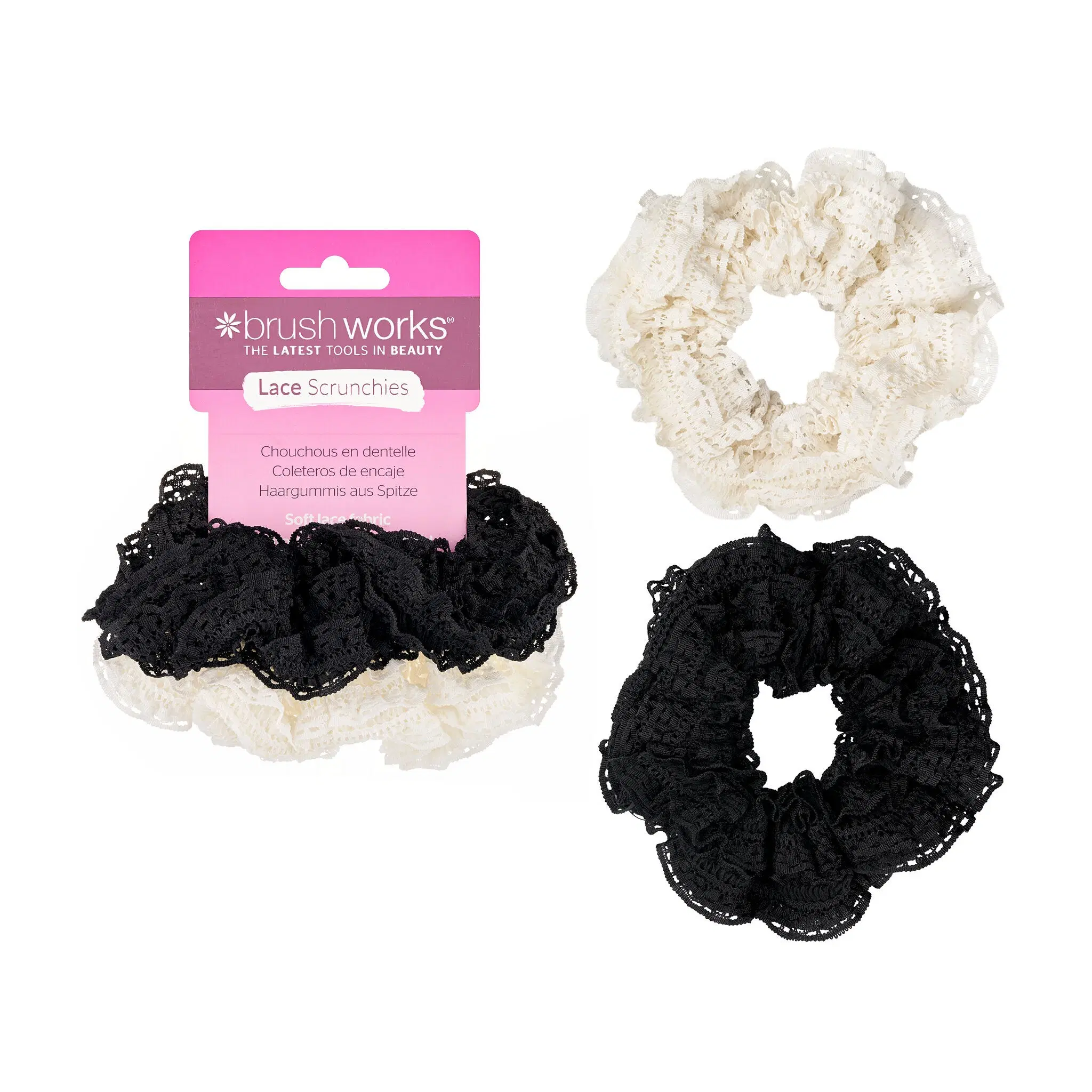 Brushworks Lace Scrunchies - Schwarz & Weiß (2er-Pack)