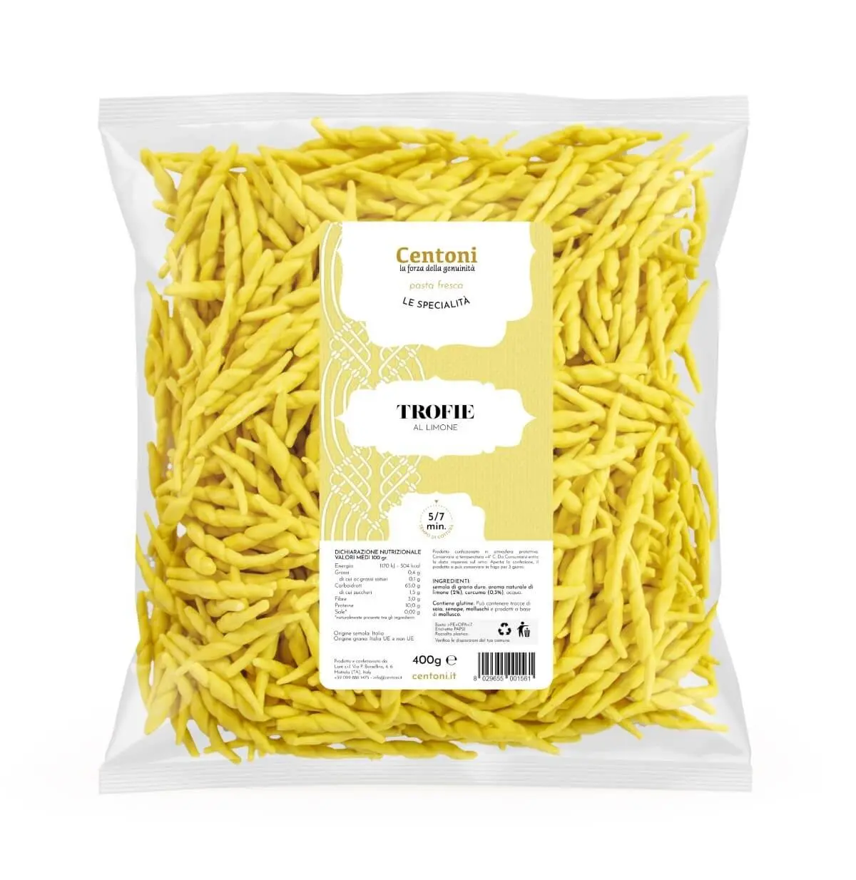 Trofie al limone (pasta fresca) 400g (0,88 lb)