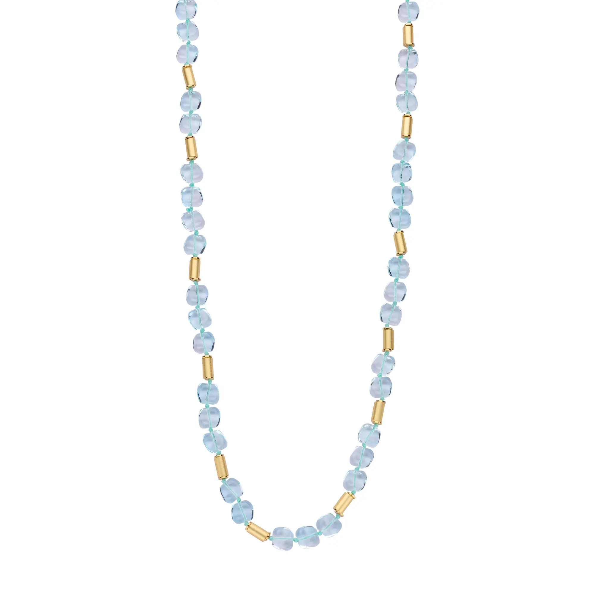 Aqua Metal & Crystal Beads Necklace with a soft glow and gold elements - 100 x 1 cm