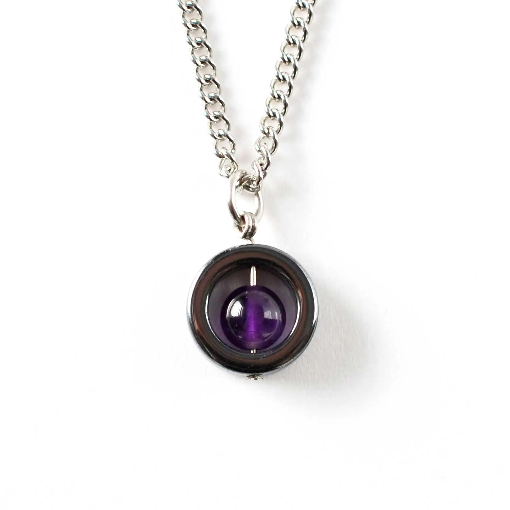 Amethyst Gemstone Spinner Necklace, Calming Hypoallergenic Fidget Jewellery For Women