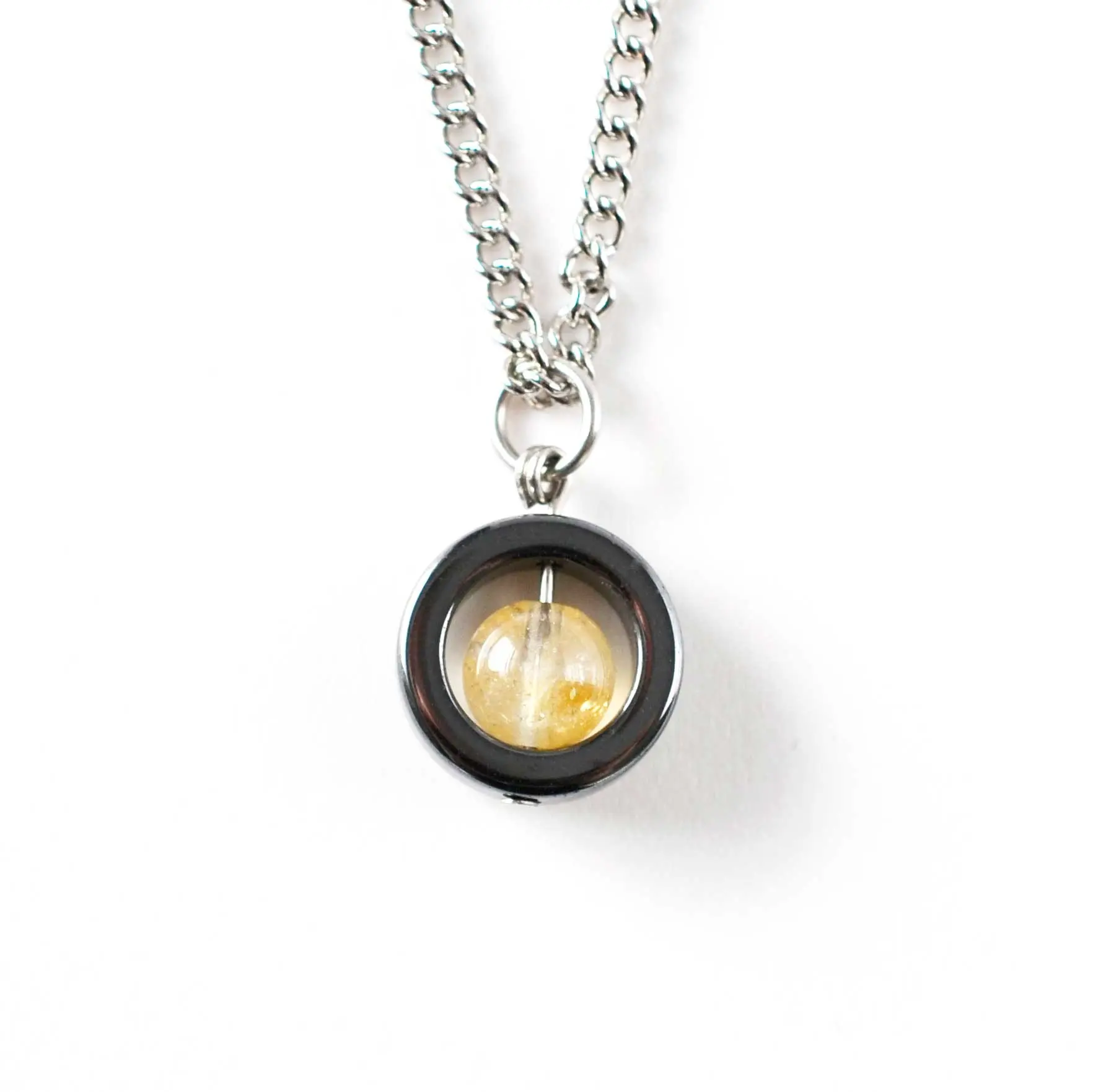 Citrine Gemstone Spinner Necklace, Calming Hypoallergenic Fidget Jewellery For Women