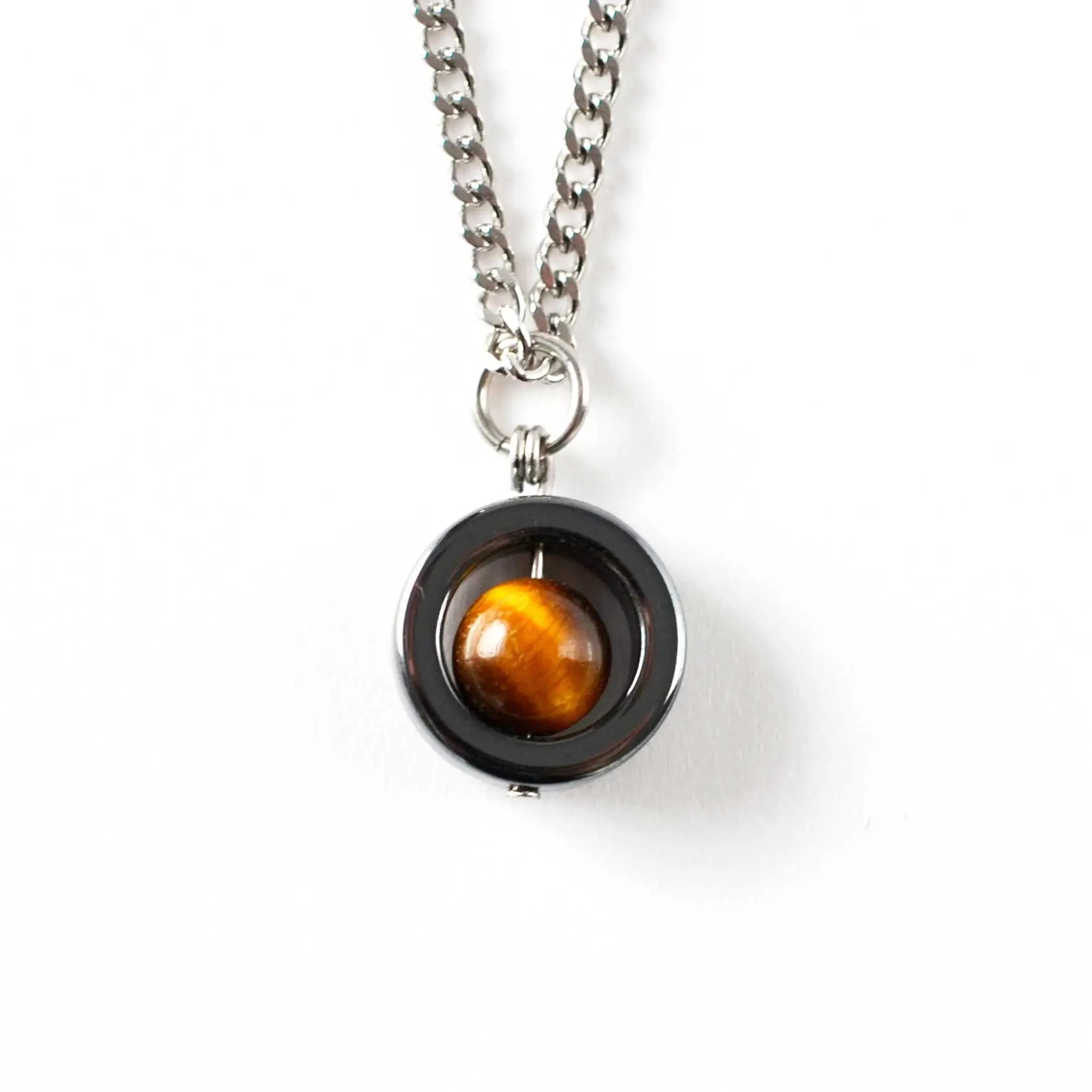 Tiger's Eye Gemstone Spinner Necklace, Calming Hypoallergenic Fidget Jewellery For Women