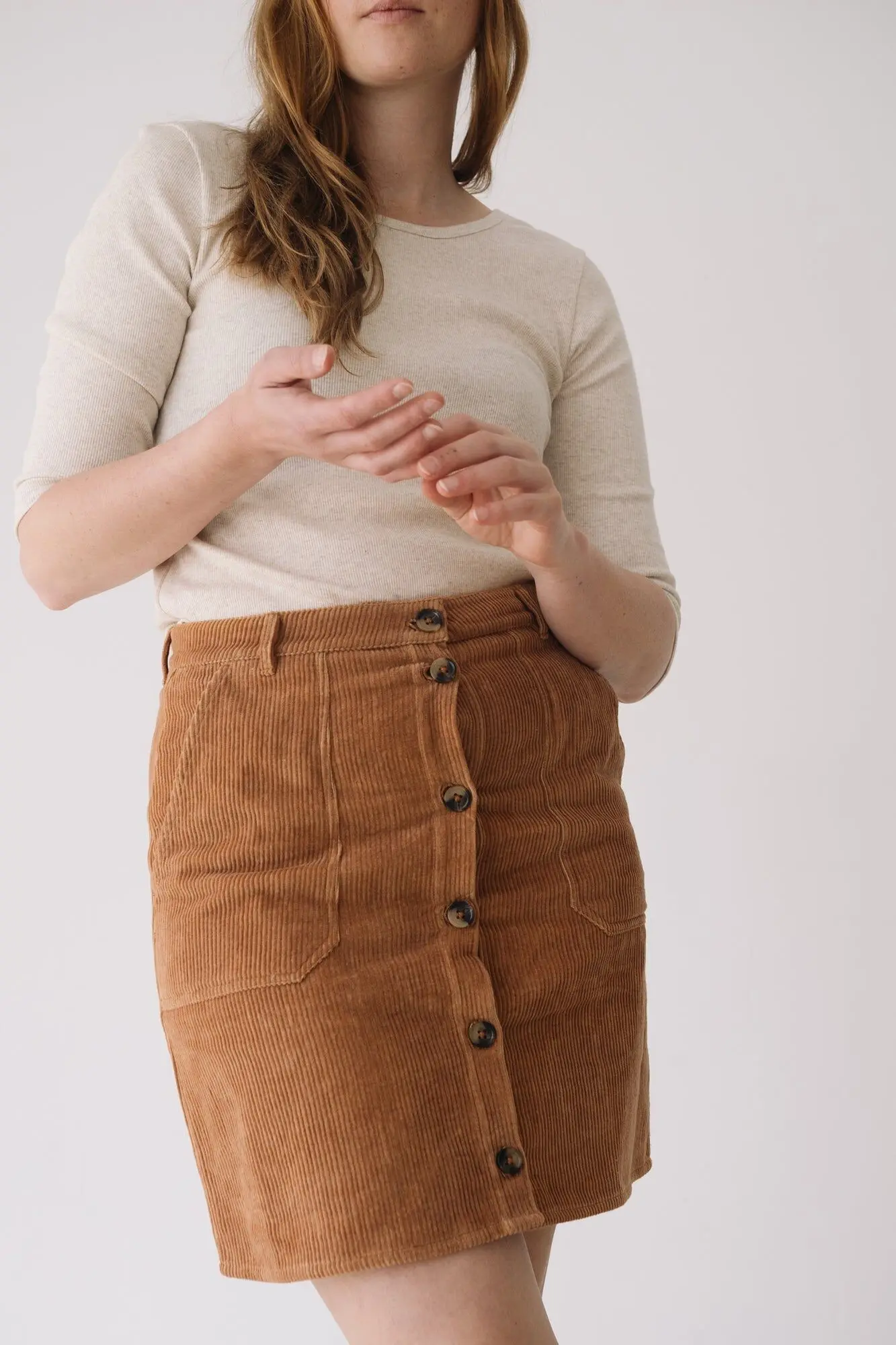 Organic vintage corduroy skirt in Terracotta