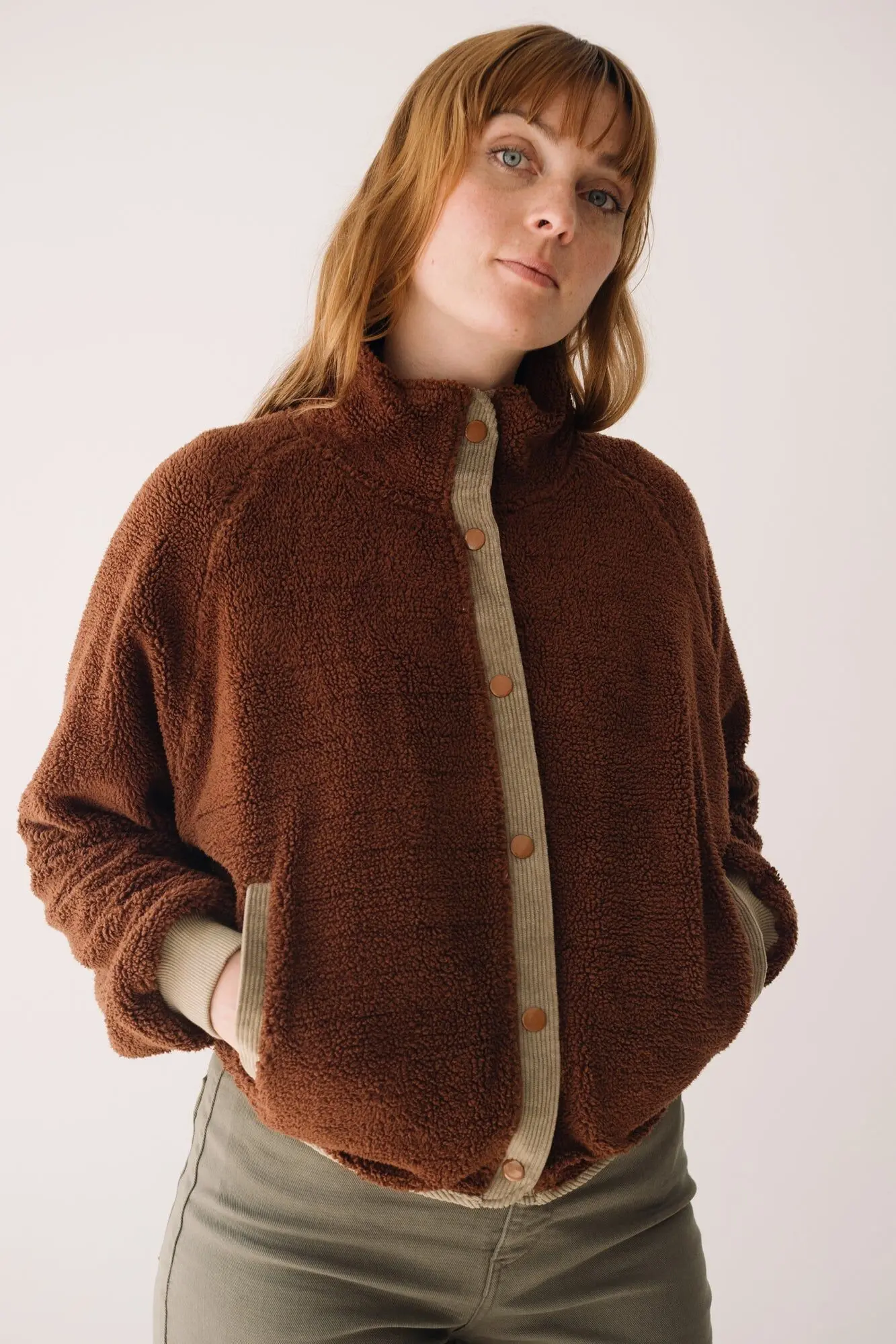 Buttoned Organic Sherpa Jacket In Brown