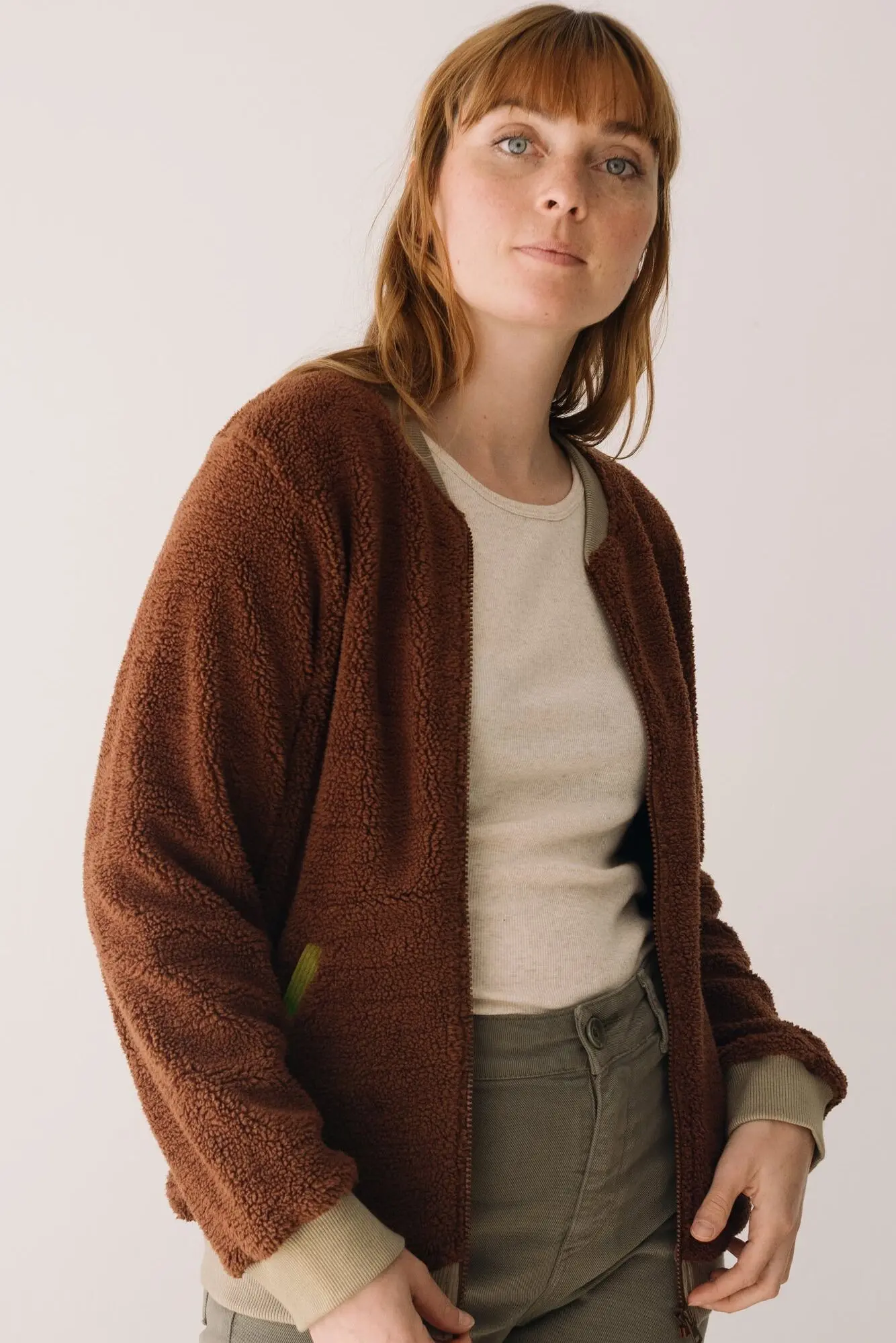 Organic Sherpa Zipper Jacket In Brown