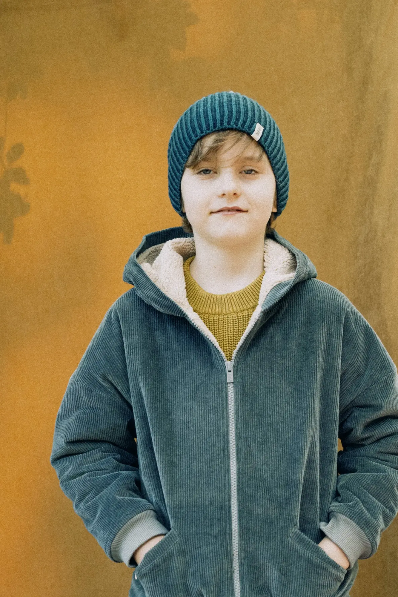 Organic Reversible corduroy & sherpa jacket in Blue