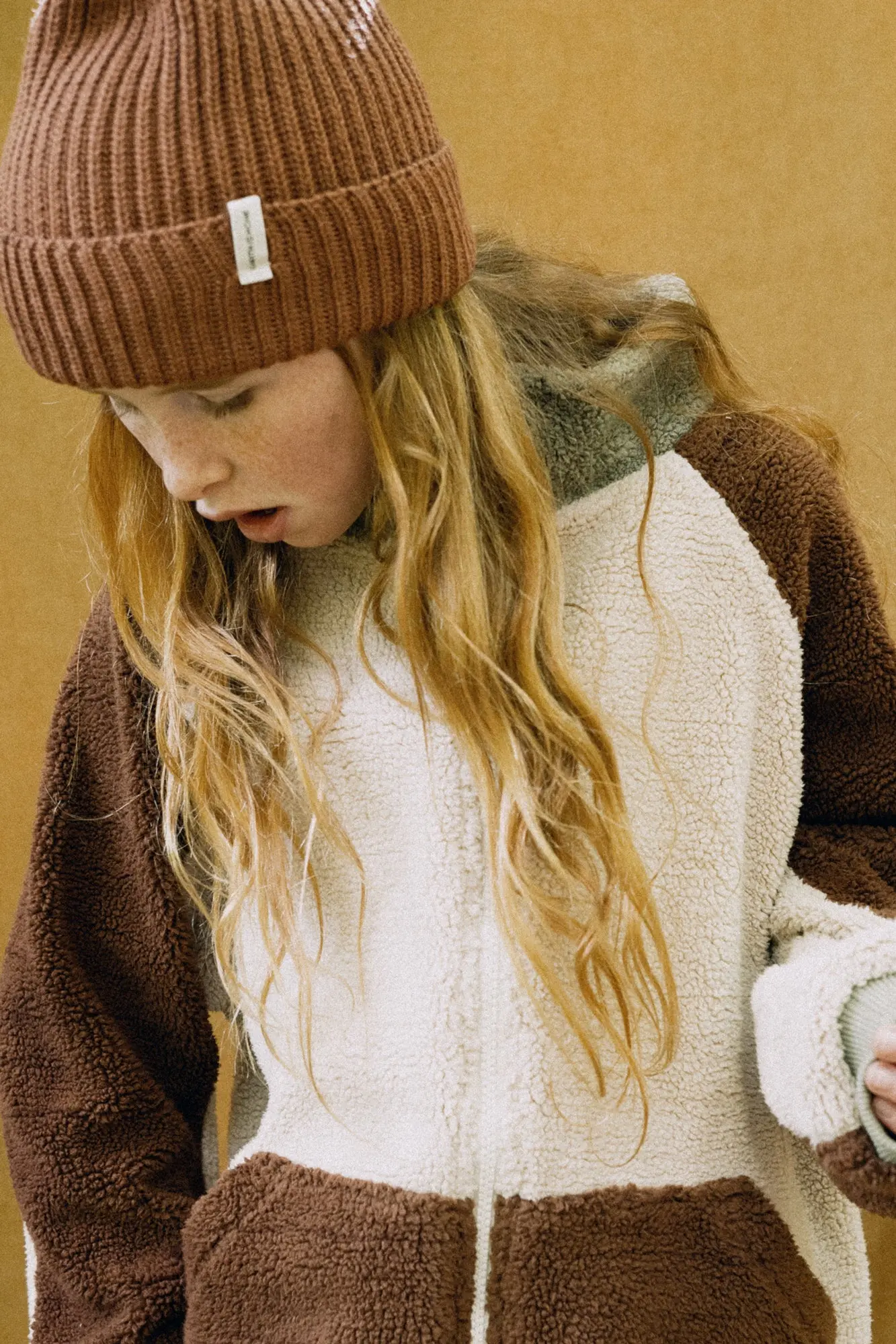 Organic cotton sherpa jacket in multicolor Ecru