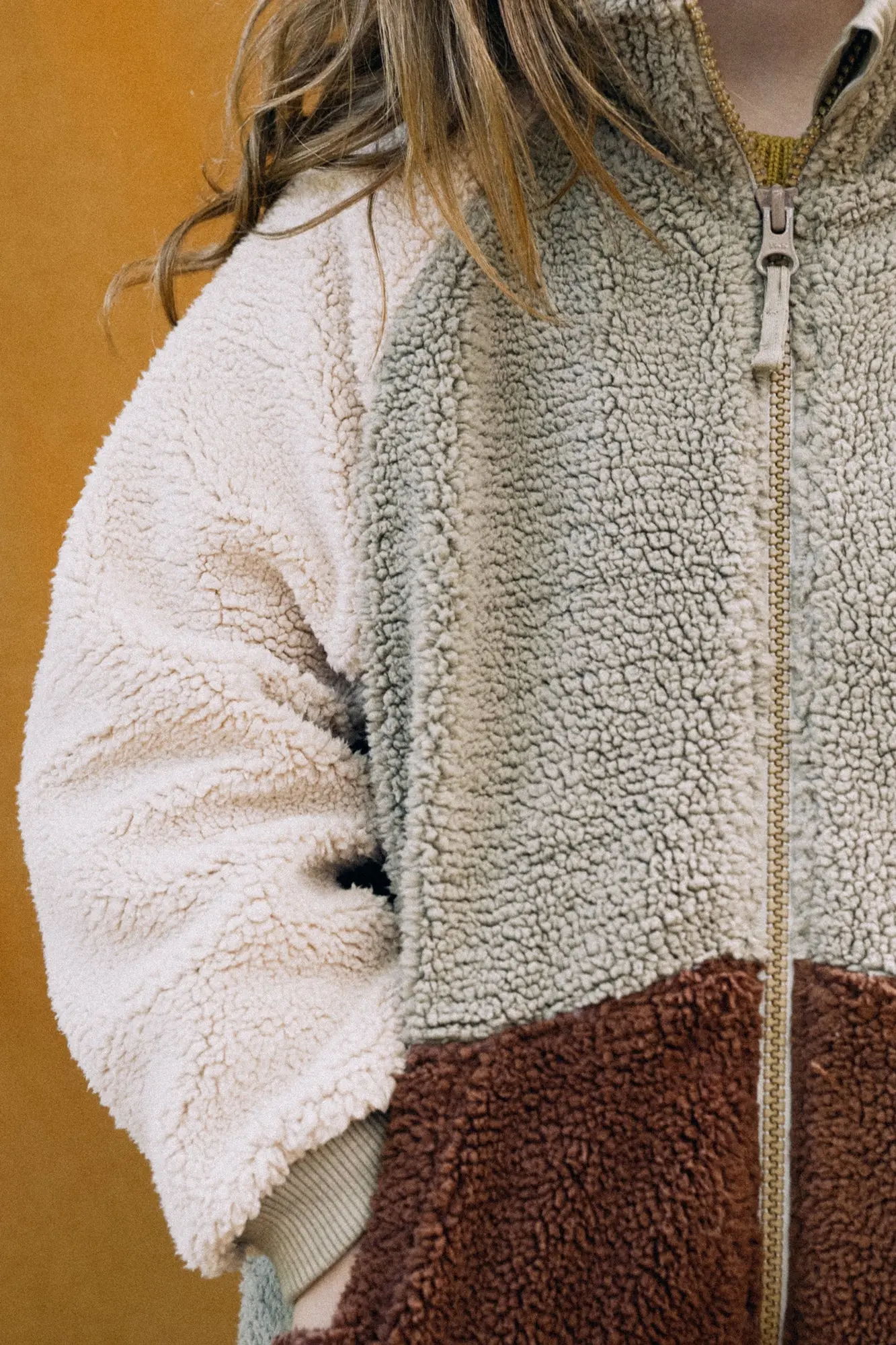 Organic cotton sherpa jacket in multicolor Green