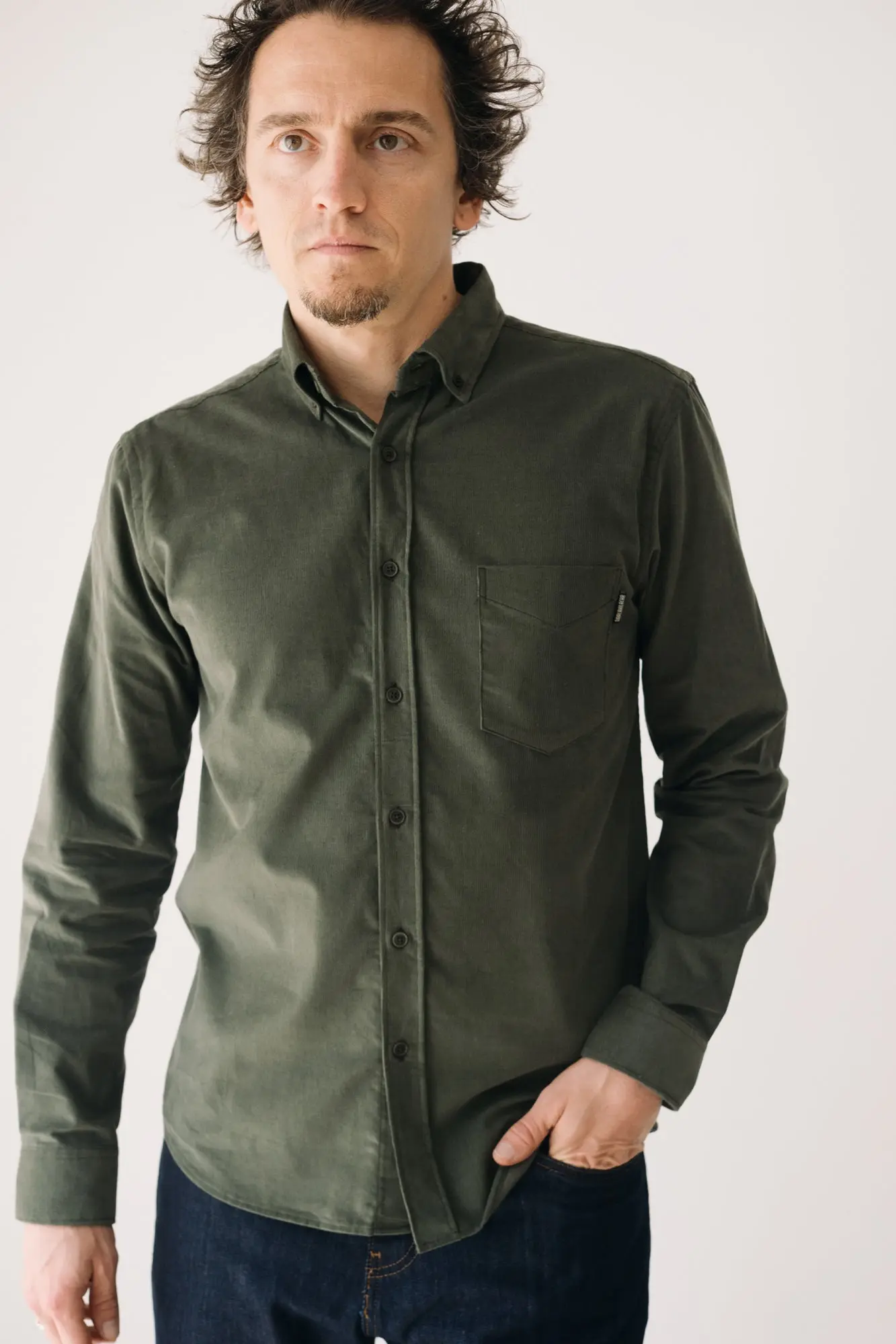 Organic Fine Wale Corduroy Unisex Shirt In Green