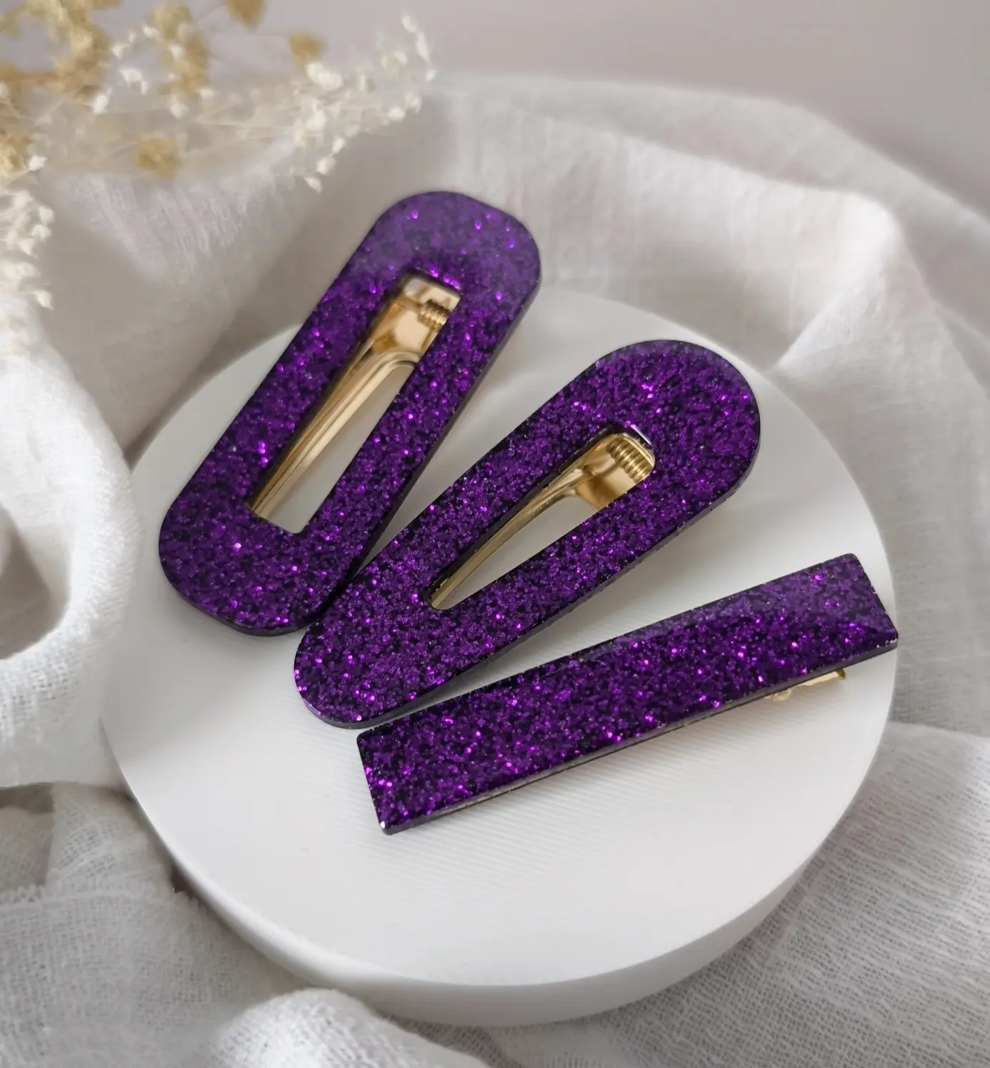 Purple resin hair clip