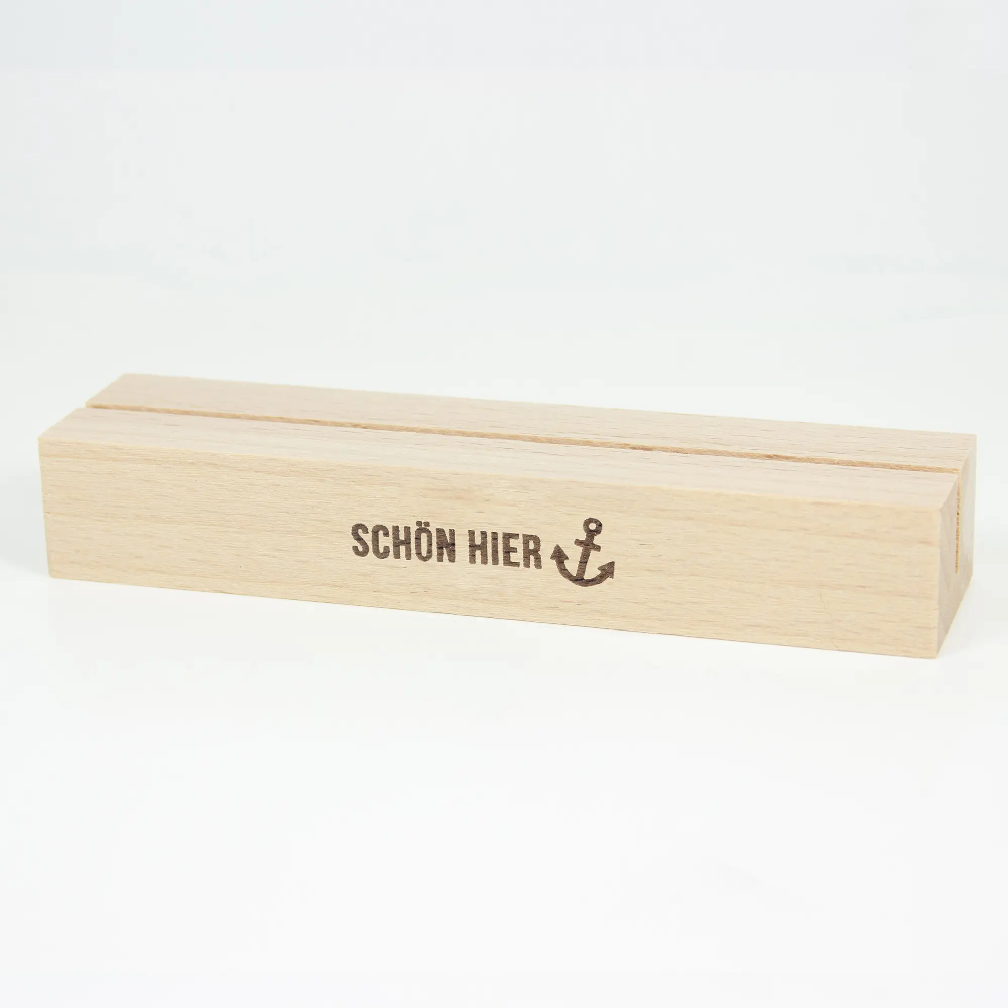 Magnifique porte-cartes en bois de hêtre durable – porte-cartes orné d'une gravure d'ancre – accessoire de décoration sur le thème marin