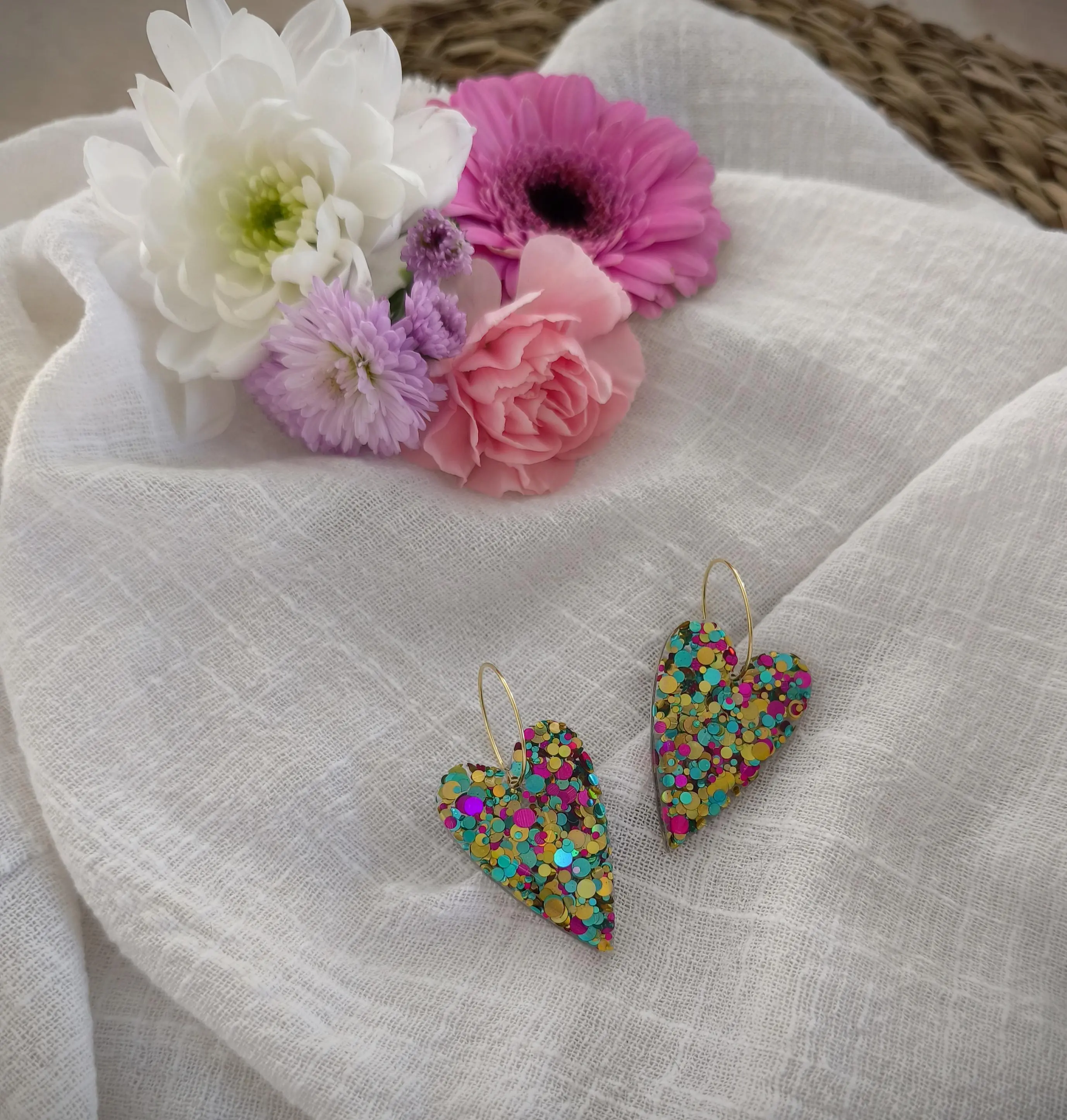 Mini love glitter harlequin earrings