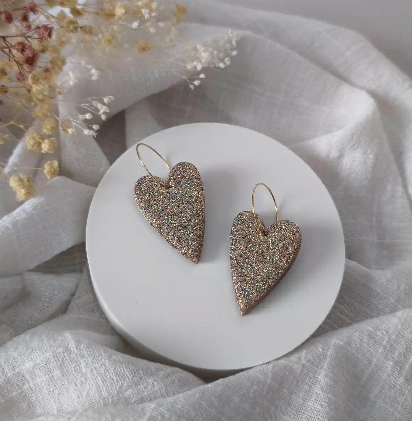 Mini love bronze glitter holographic earrings